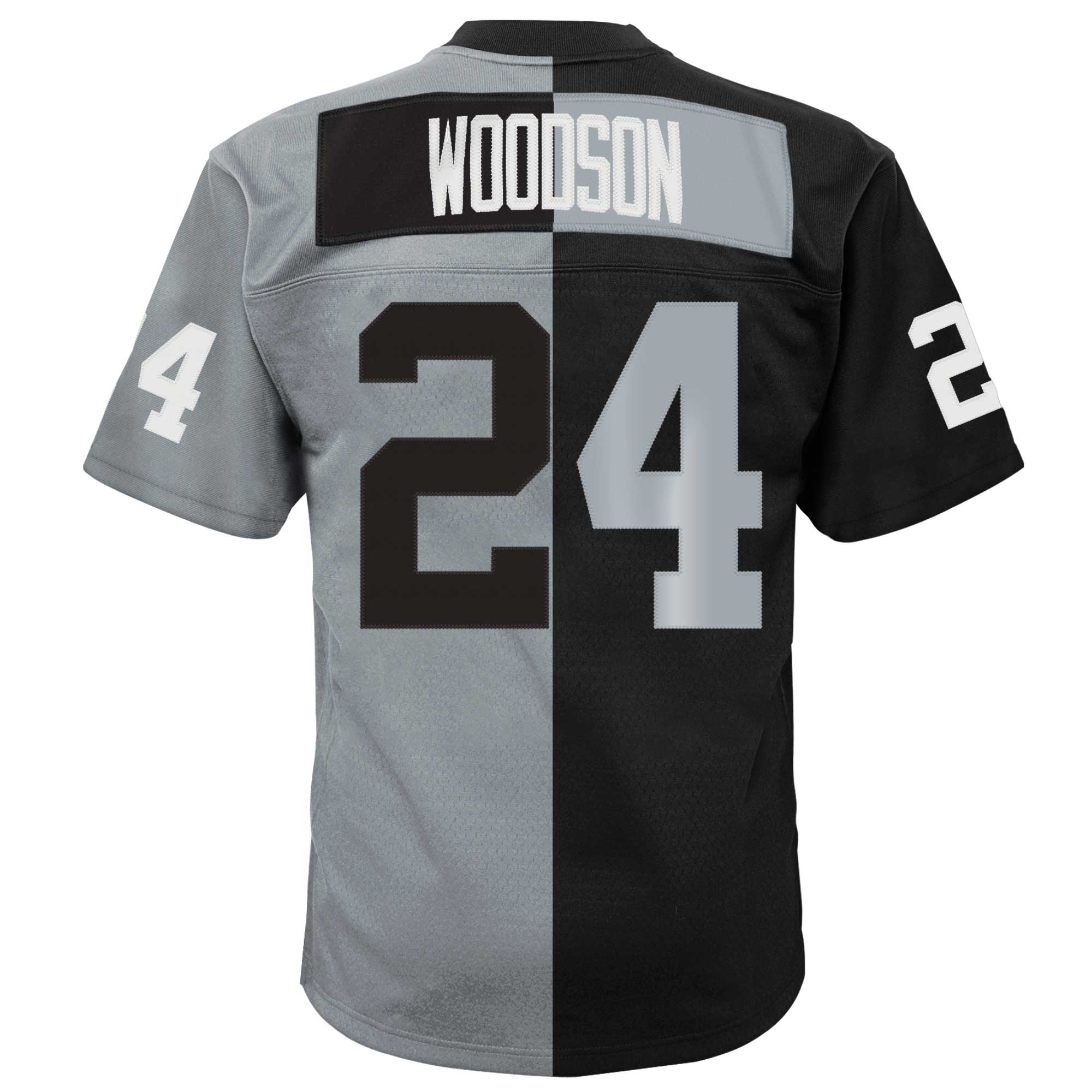 Charles Woodson Las Vegas Raiders Mitchell & Ness Youth Split Legacy Jersey - Black/Silver - vstockx