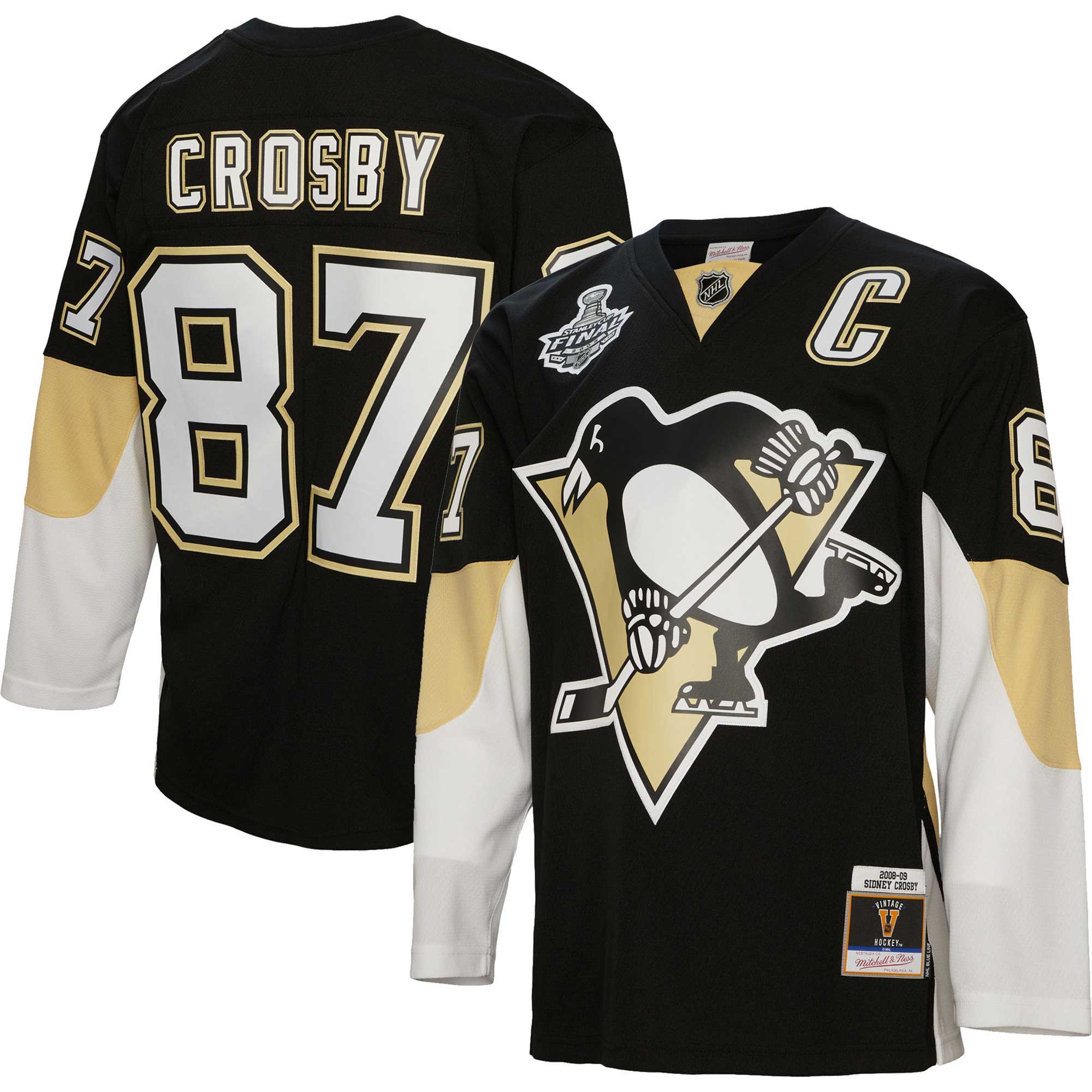 Sidney Crosby Pittsburgh Penguins Mitchell & Ness Big & Tall 2008 Captain Patch Blue Line Player Jersey - Black - vstockx