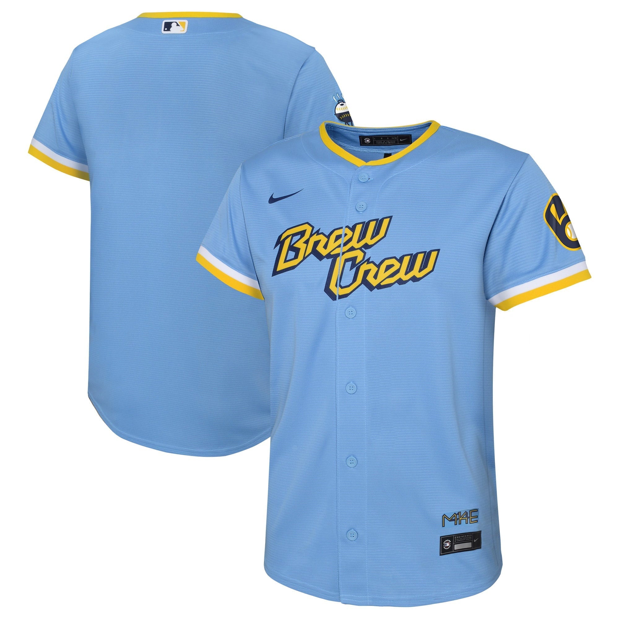 Preschool Nike Christian Yelich Powder Blue Milwaukee Brewers 2022 City Connect Replica Player Jersey - vstockx