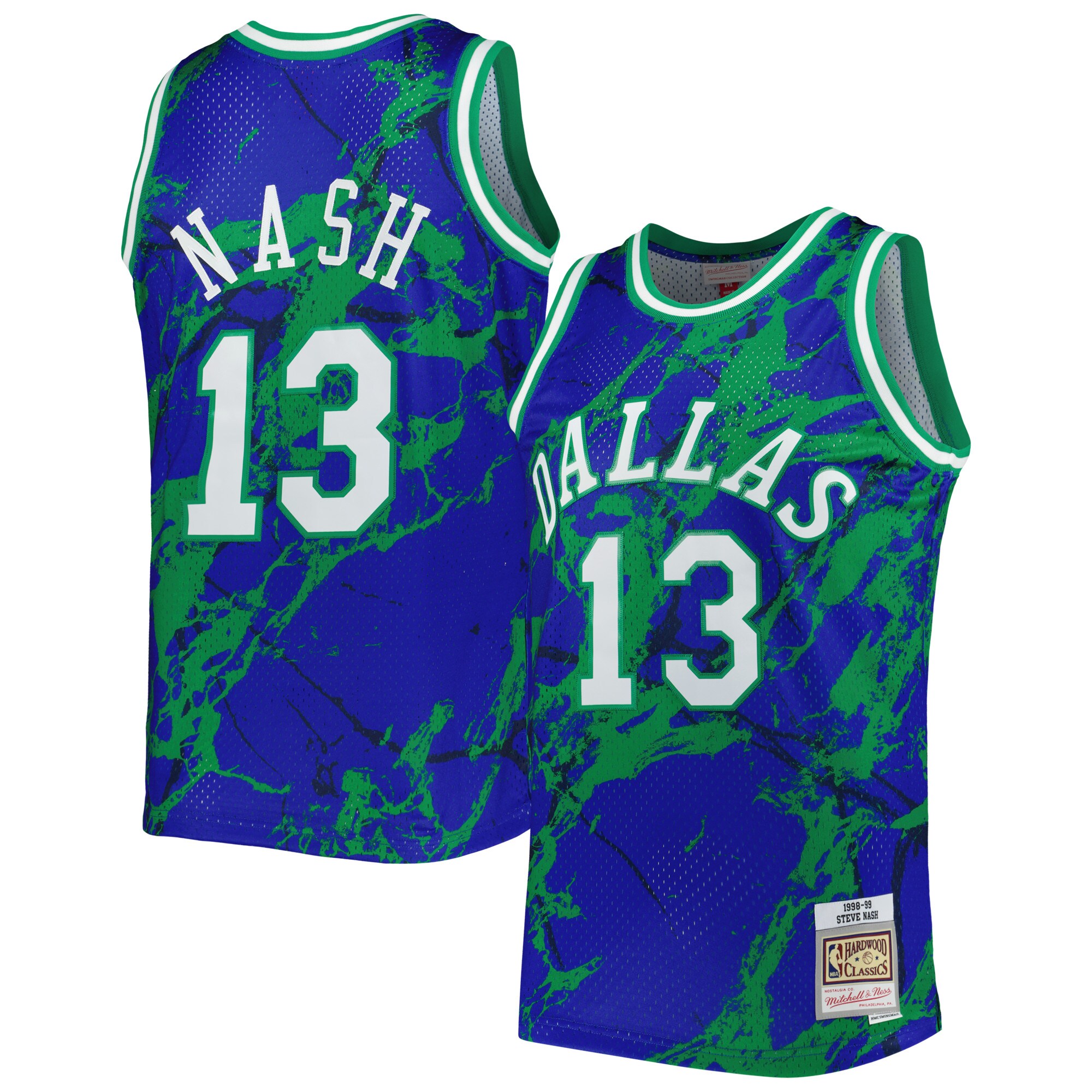 Steve Nash Dallas Mavericks Mitchell & Ness 1998/99 Hardwood Classics Marble Swingman Jersey - Blue - vstockx