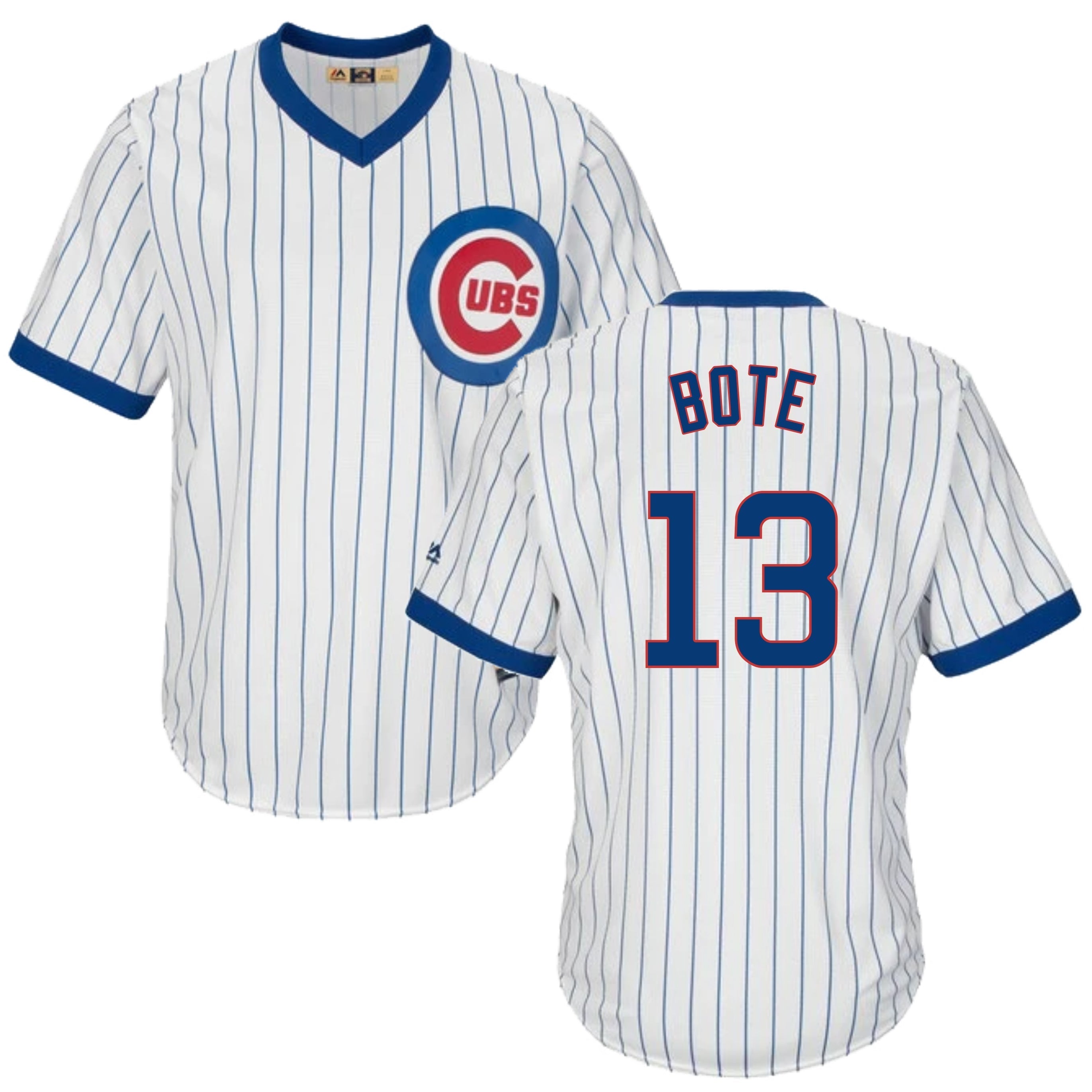 David Bote Chicago Cubs Cooperstown White Pinstripe V-Neck Home Men's Jersey - vstockx