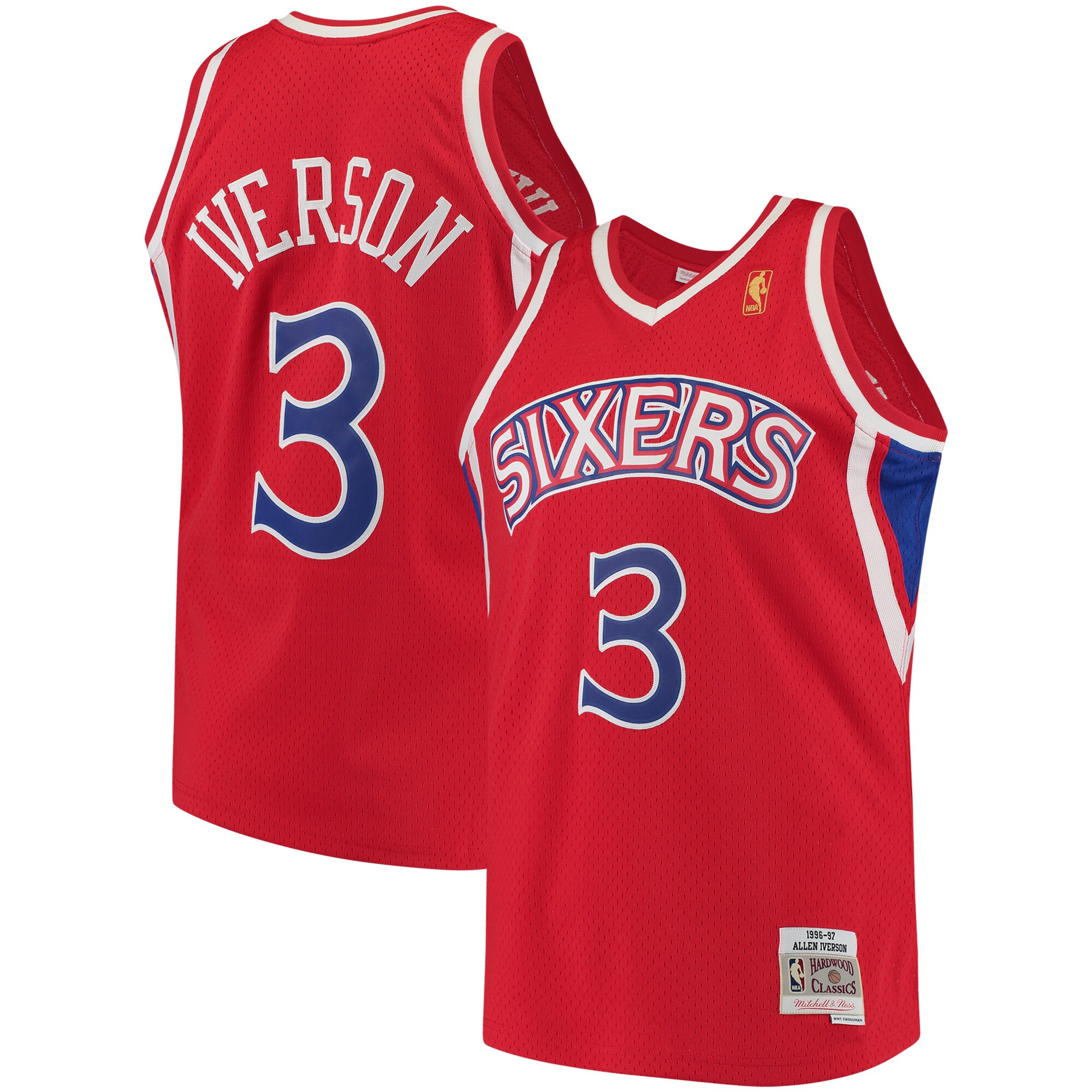 Allen Iverson Philadelphia 76ers Mitchell & Ness Hardwood Classics Swingman Jersey - Red - vstockx