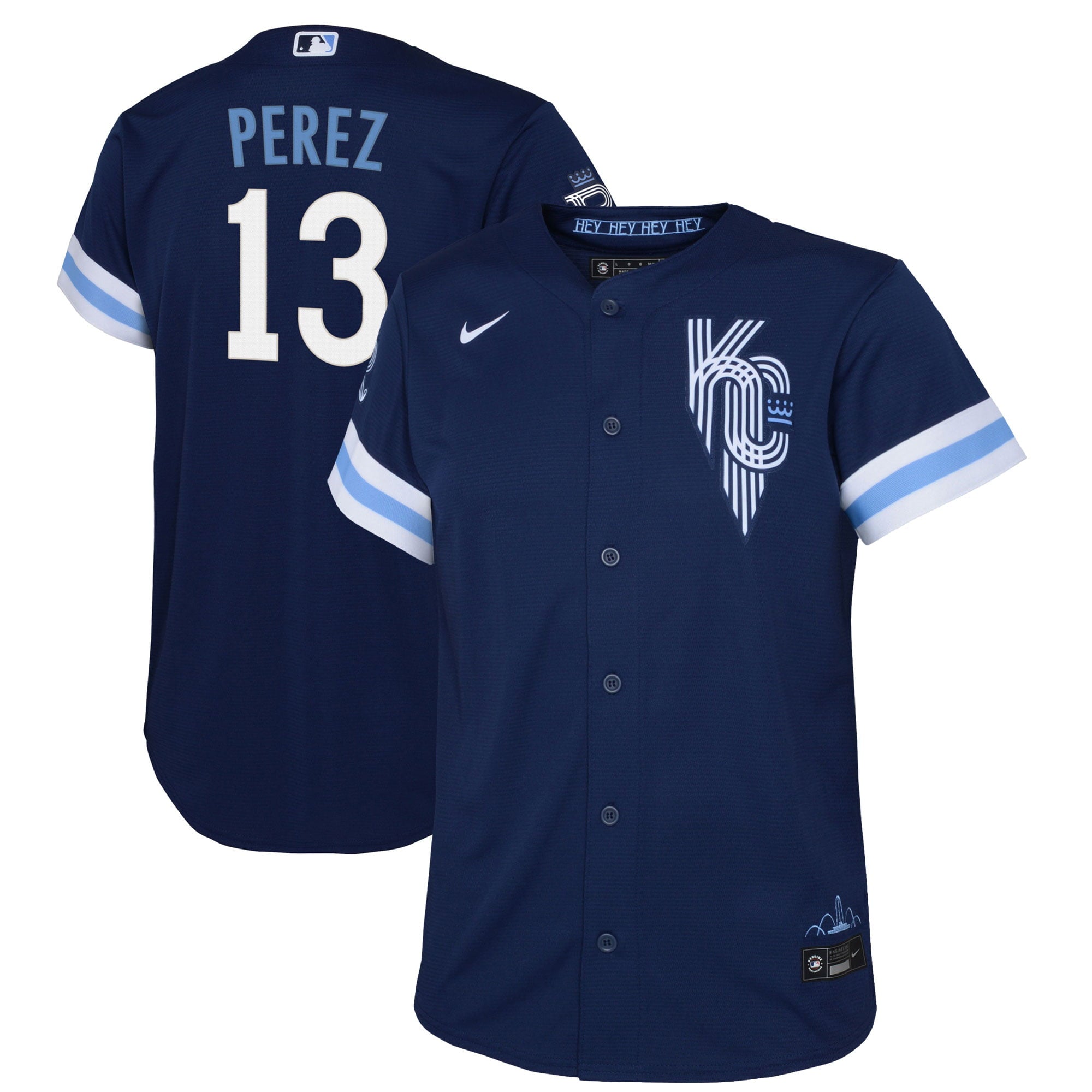 Youth Nike Salvador Perez Navy Kansas City Royals 2022 City Connect Replica Player Jersey - vstockx
