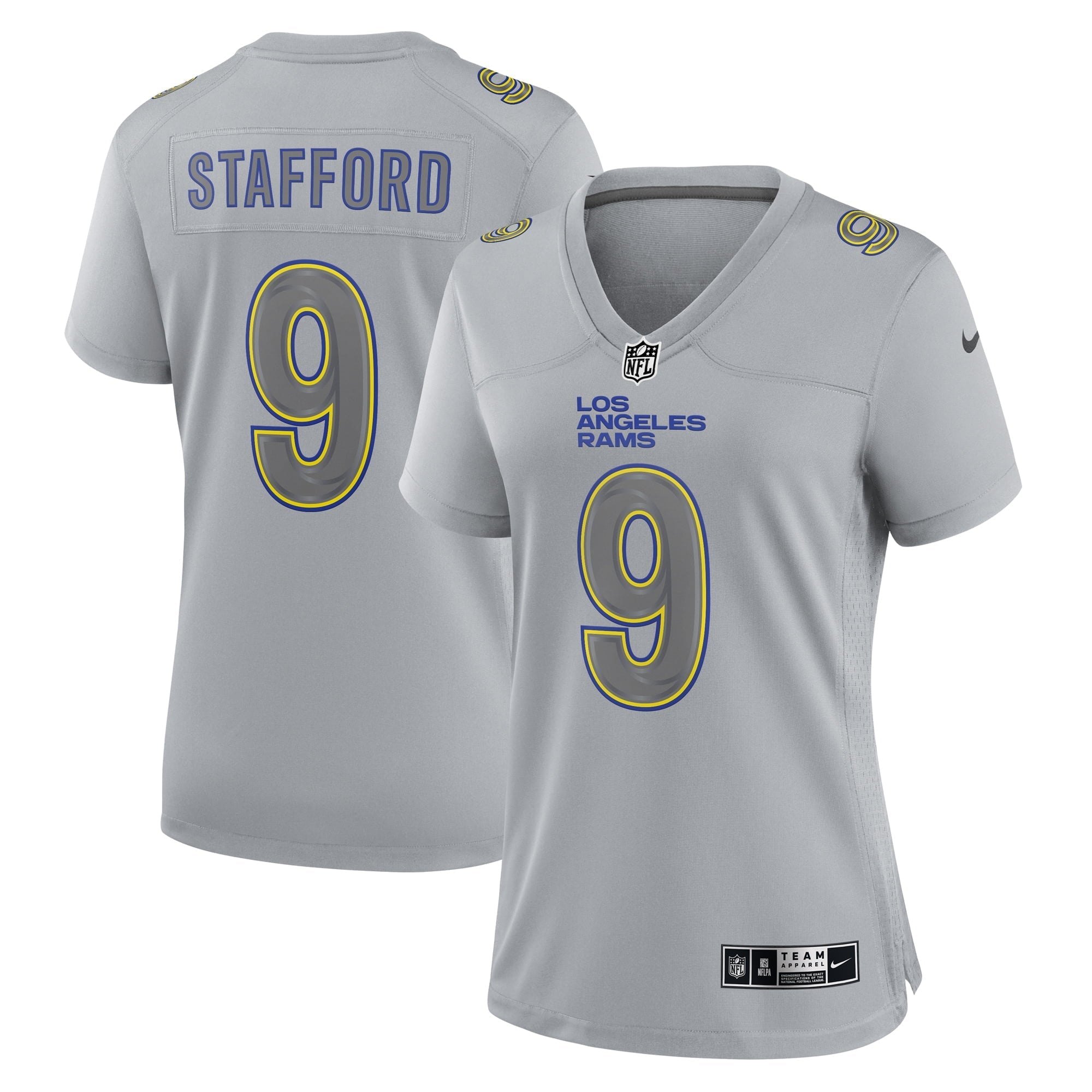 Women's Nike Matthew Stafford Gray Los Angeles Rams Atmosphere Fashion Game Jersey - vstockx