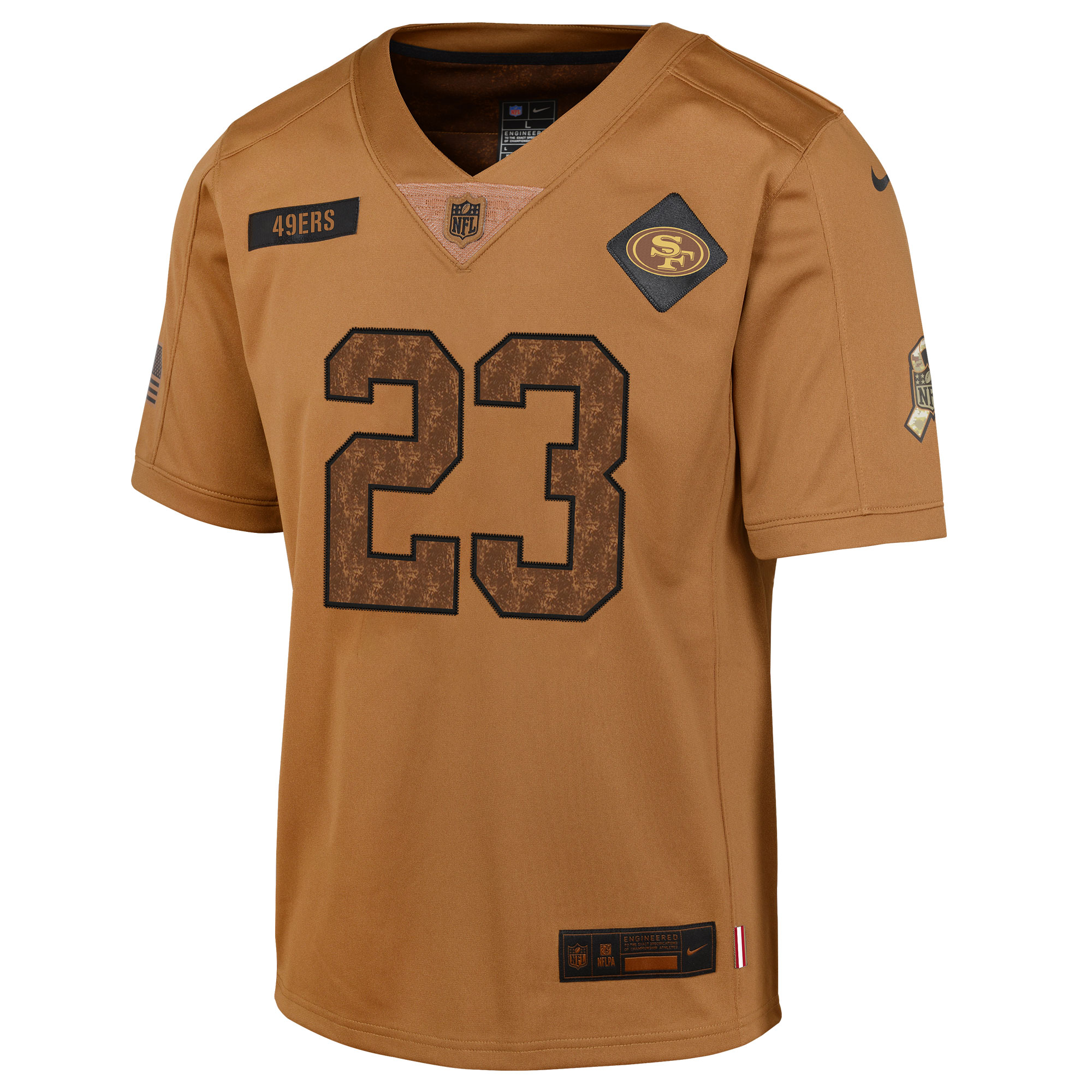 Christian McCaffrey San Francisco 49ers Nike Youth 2023 Salute To Service Limited Jersey - Brown - vstockx