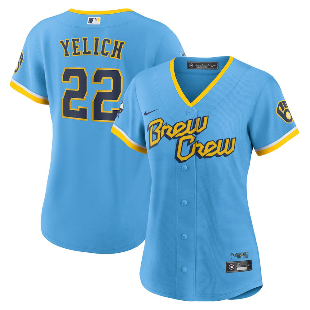 Women's Milwaukee Brewers Christian Yelich City Connect Replica Jersey - Powder Blue - vstockx