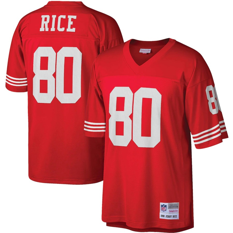 Jerry Rice San Francisco 49ers Mitchell & Ness Big & Tall 1990 Retired Player Replica Jersey - Scarlet - vstockx