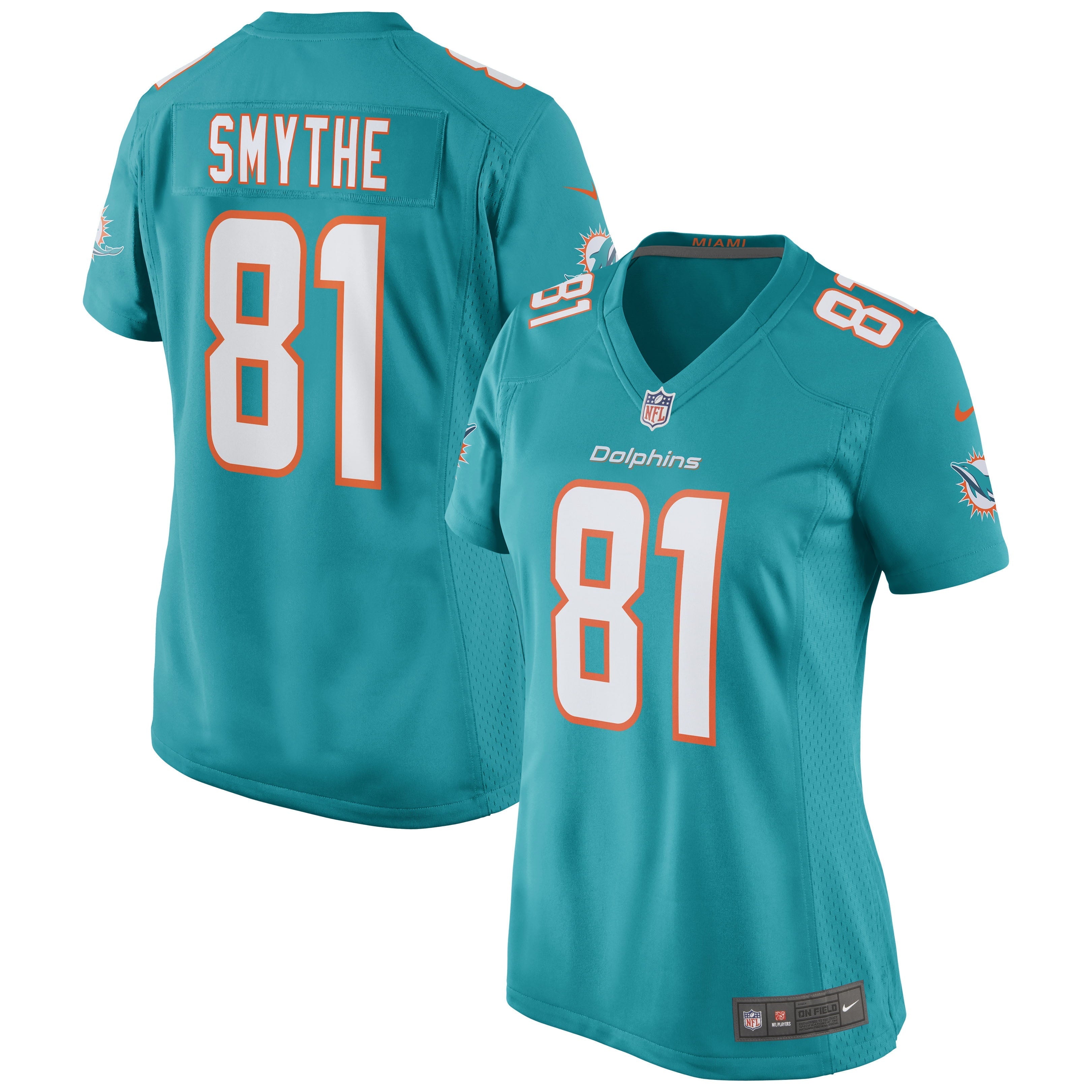 Women's Nike Durham Smythe Aqua Miami Dolphins Game Jersey - vstockx