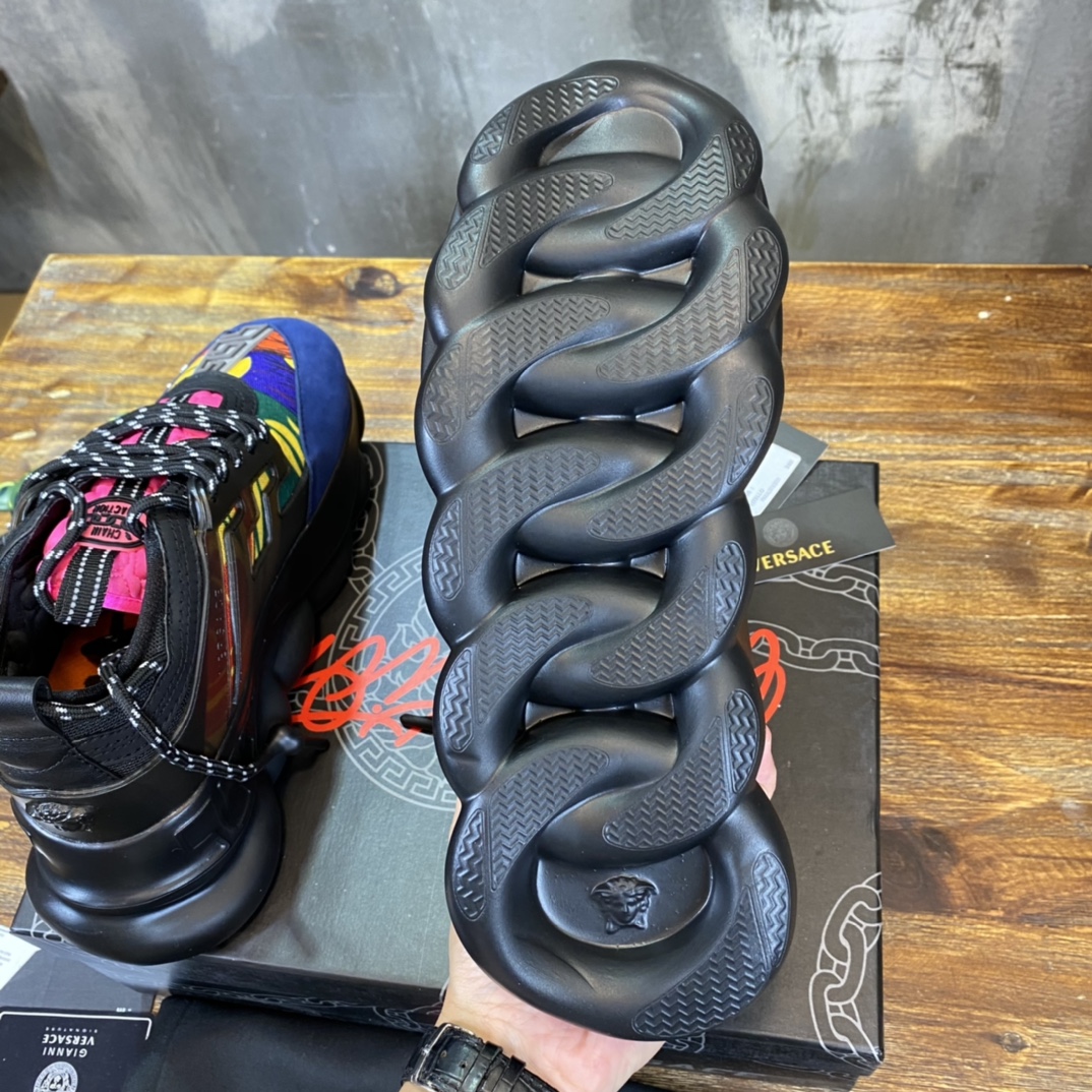Versace Chain Reaction Black Multi-Color Rubber Suede - vstockx