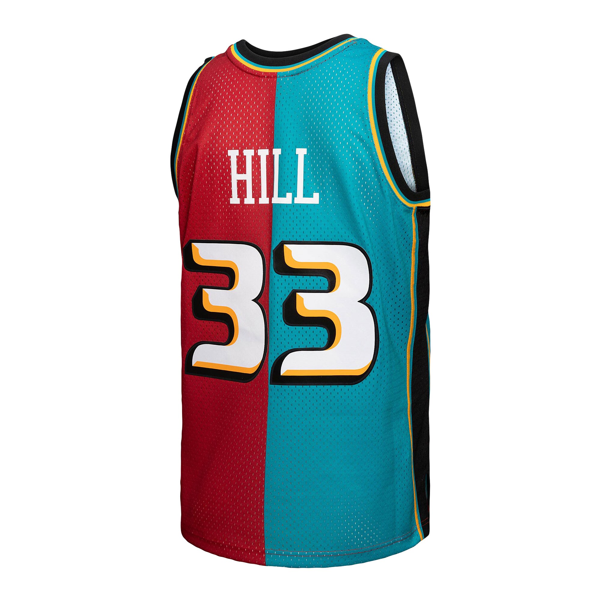 Grant Hill Detroit Pistons Mitchell & Ness Hardwood Classics 1999/00 Split Swingman Jersey - Teal/Red - vstockx