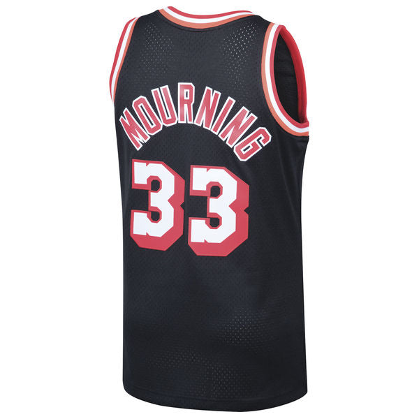 Men's Miami Heat Alonzo Mourning Mitchell & Ness Black 1996-97 Hardwood Classics Swingman Jersey - vstockx