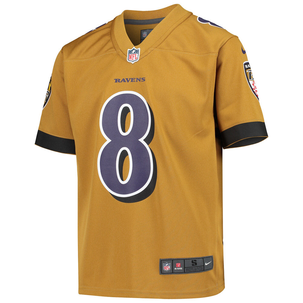 Youth Baltimore Ravens Lamar Jackson Inverted Game Jersey Gold - vstockx