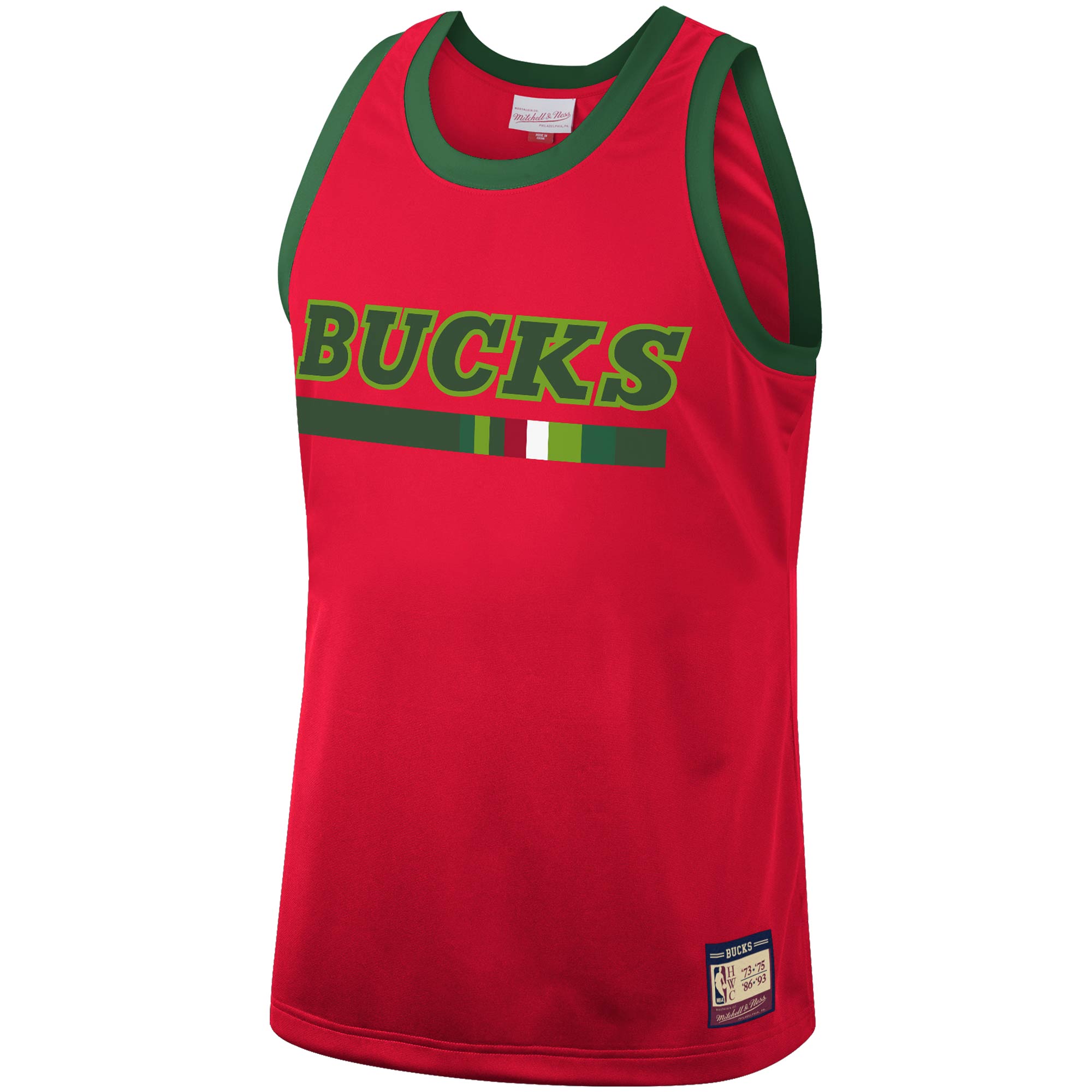 Milwaukee Bucks Mitchell & Ness Hardwood Classics Team Heritage Fashion Jersey - Red - vstockx
