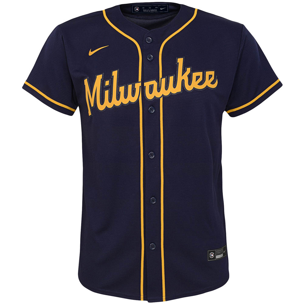 Youth Milwaukee Brewers Christian Yelich Alternate Player Jersey - Navy - vstockx