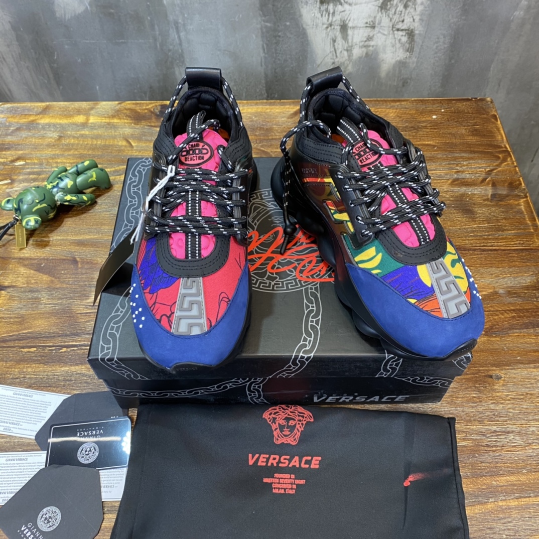 Versace Chain Reaction Black Multi-Color Rubber Suede - vstockx