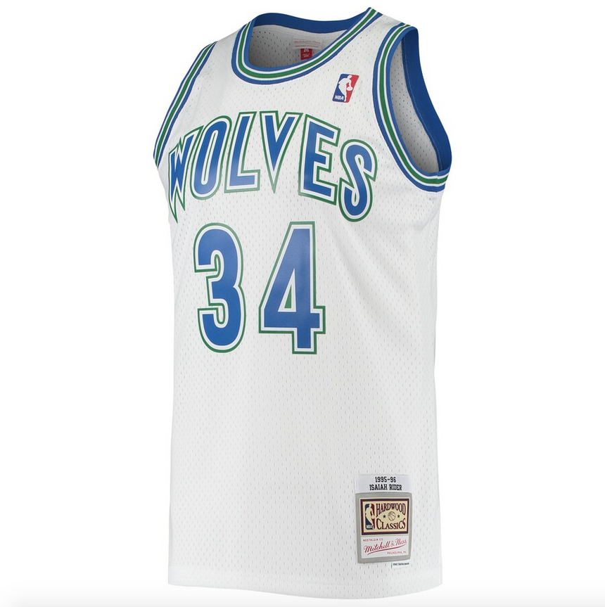 Mens Minnesota Timberwolves Isaiah Rider Mitchell & Ness White 1995-96 Hardwood Classics Swingman Jersey - vstockx