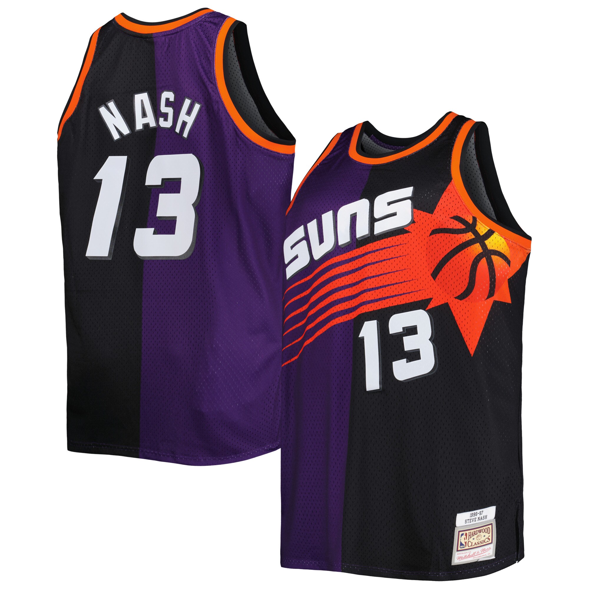 Steve Nash Phoenix Suns Mitchell & Ness Big & Tall Hardwood Classics 1996/97 Split Swingman Jersey - Purple/Black - vstockx
