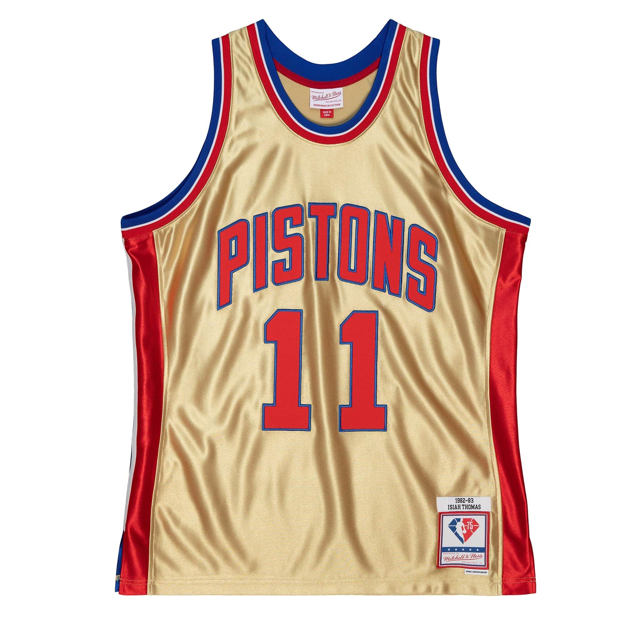75th Anniversary Gold Swingman Isiah Thomas Detroit Pistons 1982-83 Jersey - vstockx