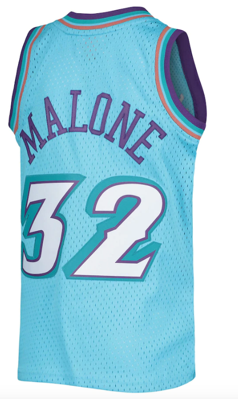 Men's Karl Malone Utah Jazz Mitchell & Ness 1996-97 Hardwood Classics Reload Jersey Light Blue - vstockx