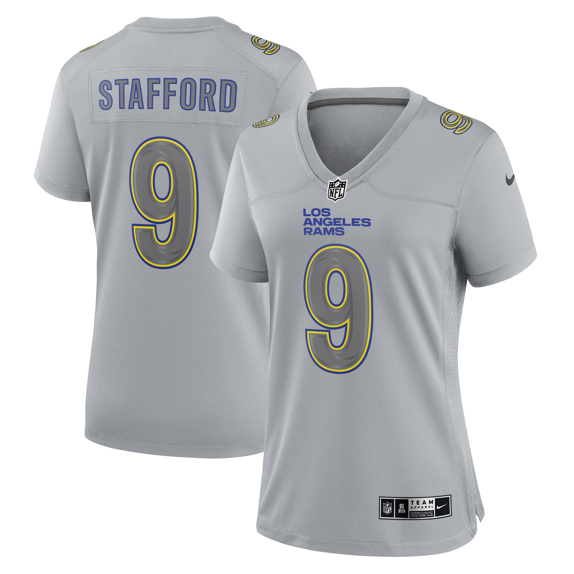 Matthew Stafford Los Angeles Rams Nike Women's Atmosphere Fashion Game Jersey - Gray - vstockx