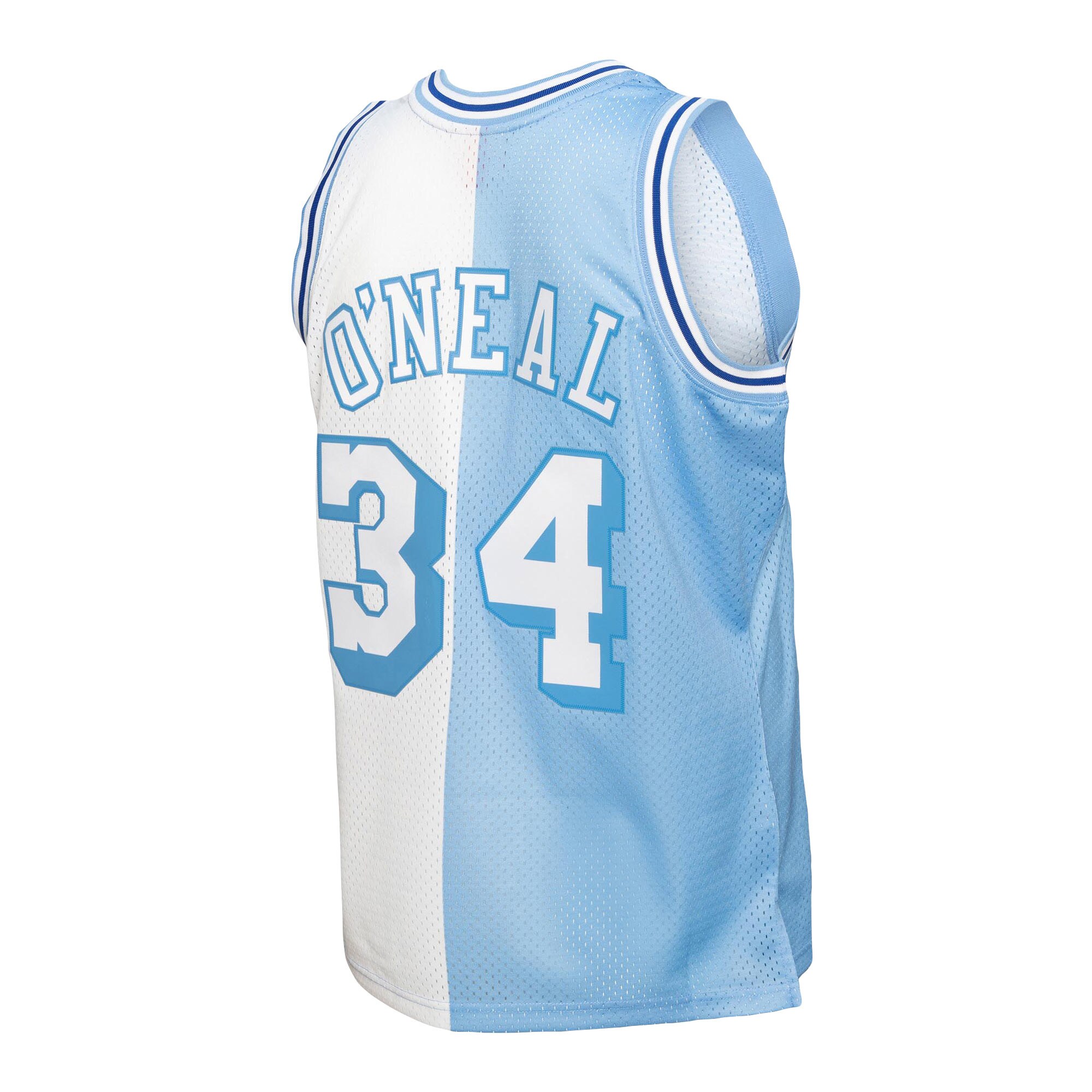 Shaquille O'Neal Los Angeles Lakers Mitchell & Ness Big & Tall Hardwood Classics 1996/97 Split Swingman Jersey - Powder Blue/White - vstockx