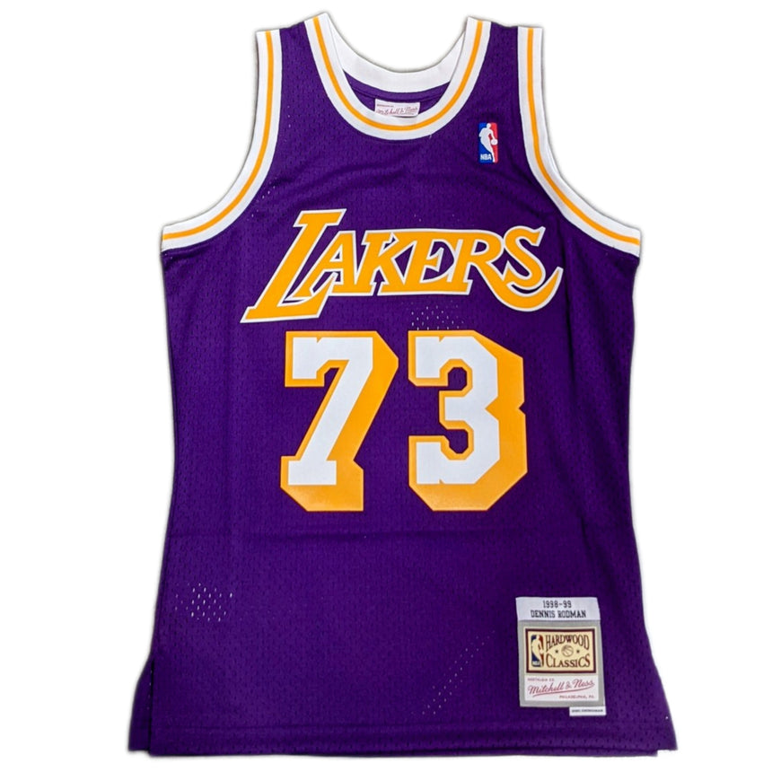 Men's Los Angeles Lakers Dennis Rodman Mitchell & Ness 1998-99 Hardwood Classics Purple Swingman Jersey - vstockx