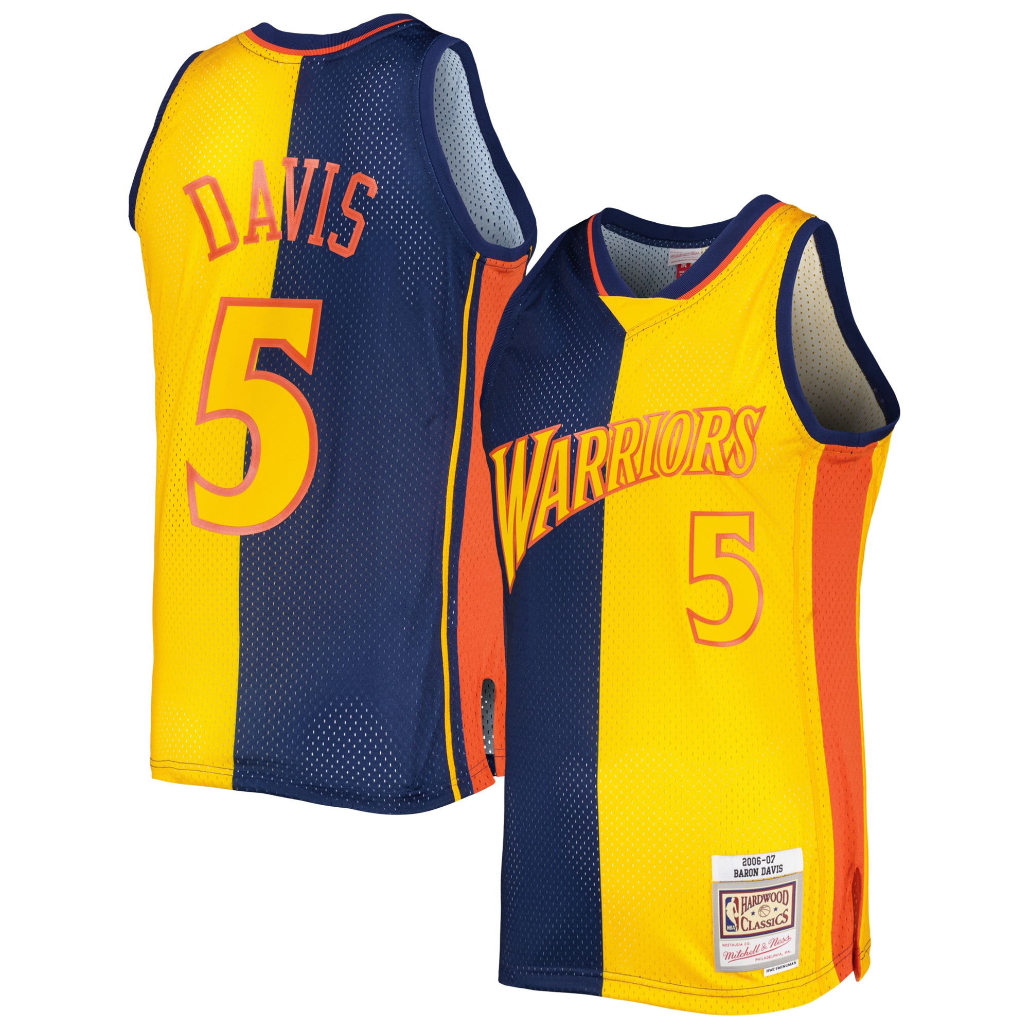 Baron Davis Golden State Warriors Mitchell & Ness Hardwood Classics 2006/07 Split Swingman Jersey - Navy/Gold - vstockx