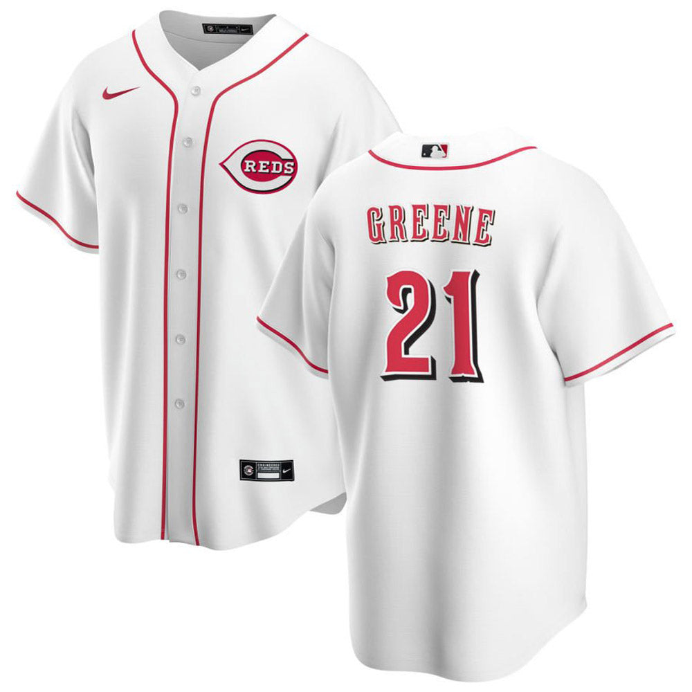 Youth Cincinnati Reds Hunter Greene Cool Base Replica Home Jersey - White - vstockx