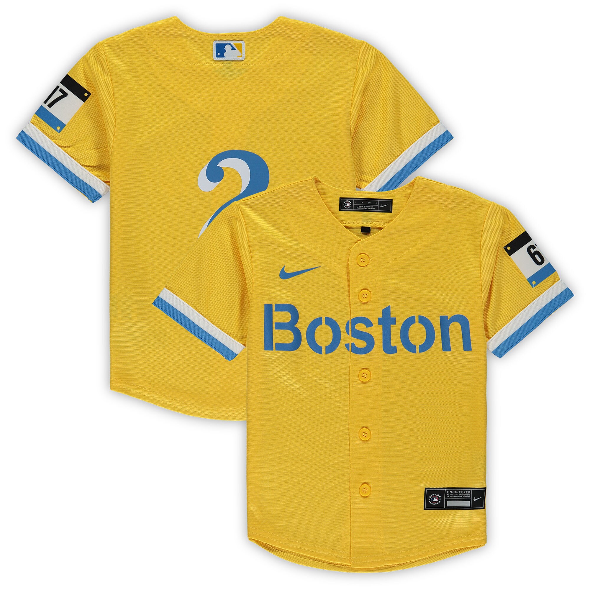 Xander Bogaerts Boston Red Sox Nike Preschool City Connect Script Replica Jersey - Gold - vstockx