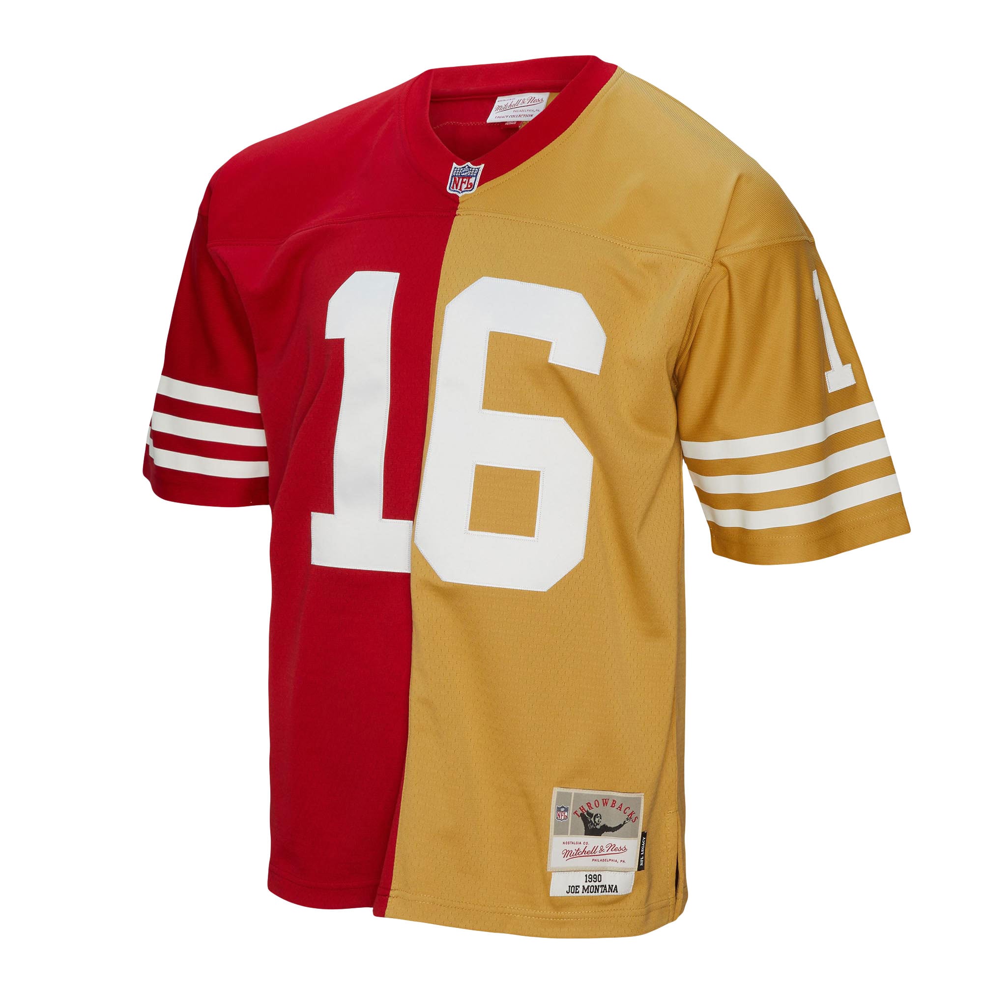 Joe Montana San Francisco 49ers Mitchell & Ness 1990 Split Legacy Replica Jersey - Scarlet/Gold - vstockx