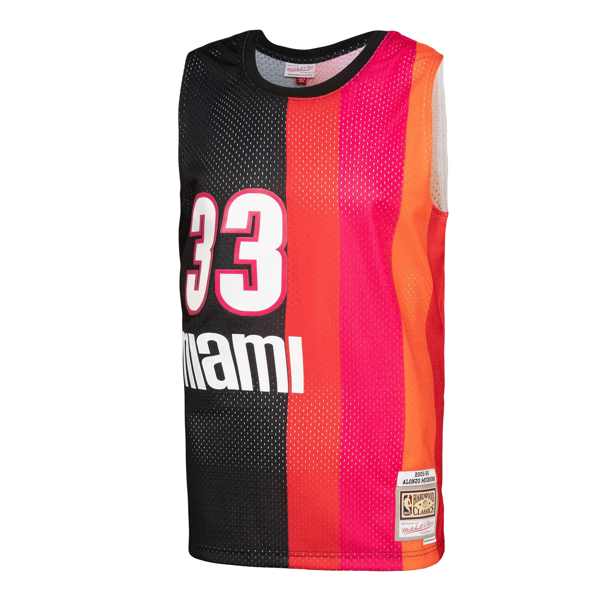 Alonzo Mourning Miami Heat Mitchell & Ness Hardwood Classics 2005/06 Split Swingman Jersey - Black/Red - vstockx