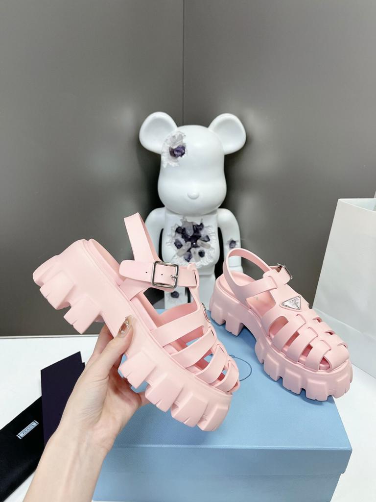 Prada Monolith Foam Rubber 55mm Sandals Alabaster Pink - vstockx