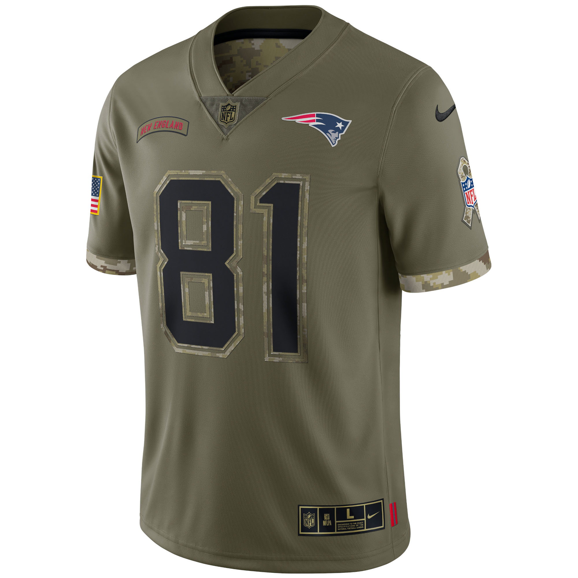 Randy Moss New England Patriots 2022 Salute To Service Retired Player Limited Jersey - Olive - vstockx