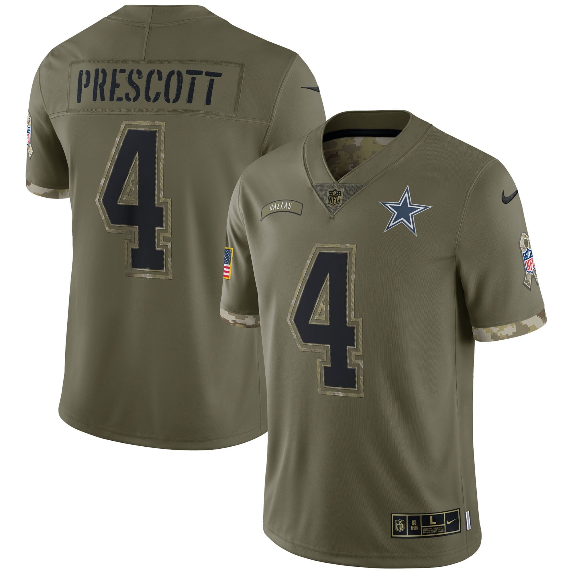 Men's Nike Dak Prescott Olive Dallas Cowboys 2022 Salute To Service Limited Jersey - vstockx