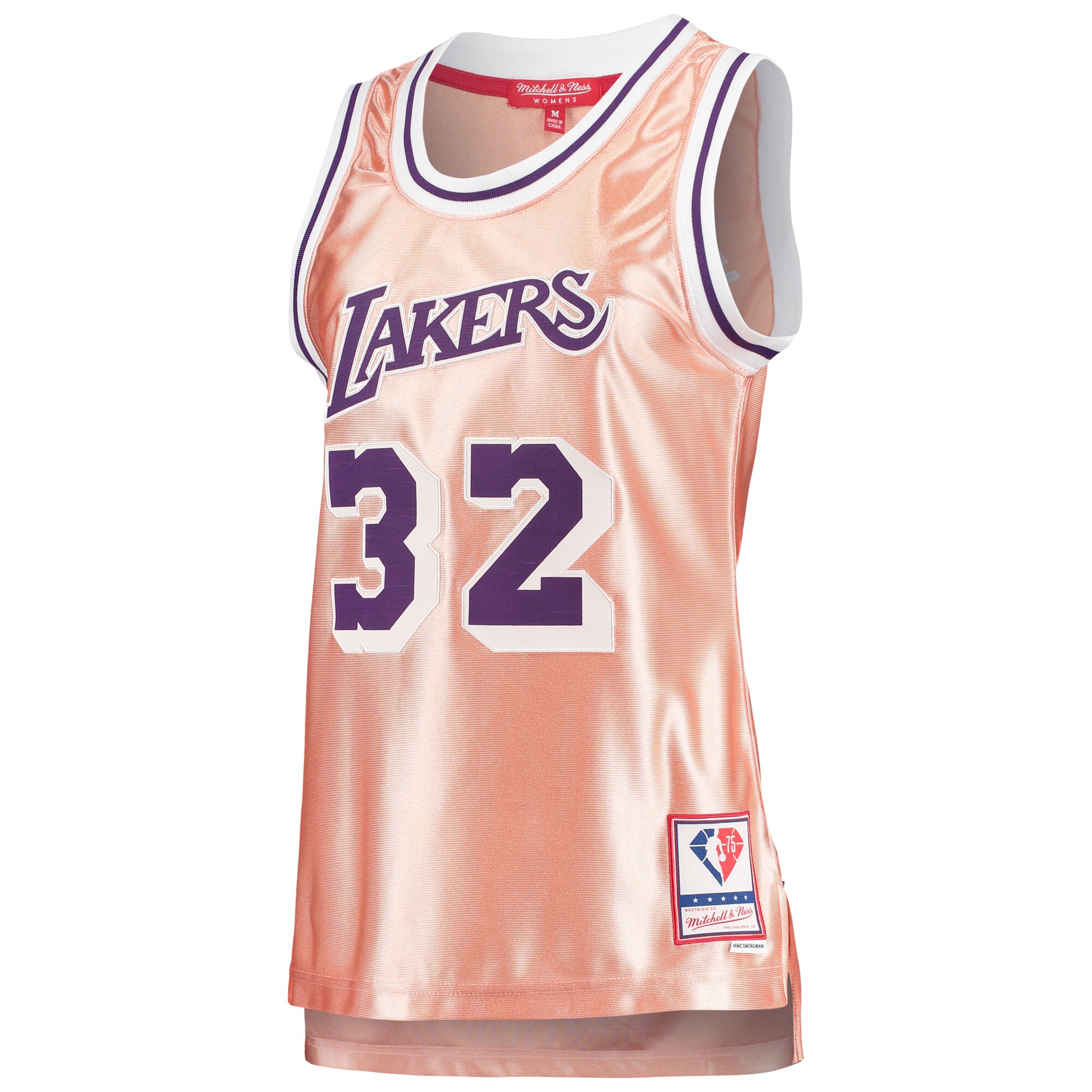 Magic Johnson Los Angeles Lakers Mitchell & Ness Women's 75th Anniversary Rose Gold 1984 Swingman Jersey - Pink - vstockx