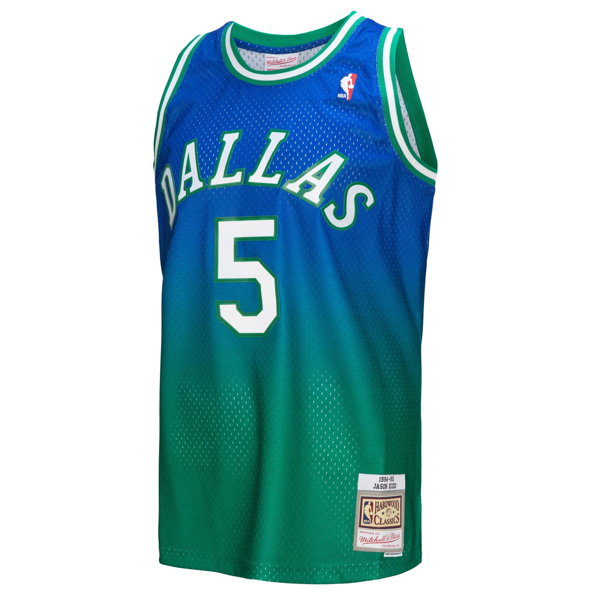 Jason Kidd Dallas Mavericks Mitchell & Ness 1994/95 Hardwood Classics Fadeaway Swingman Player Jersey - Green/Navy - vstockx