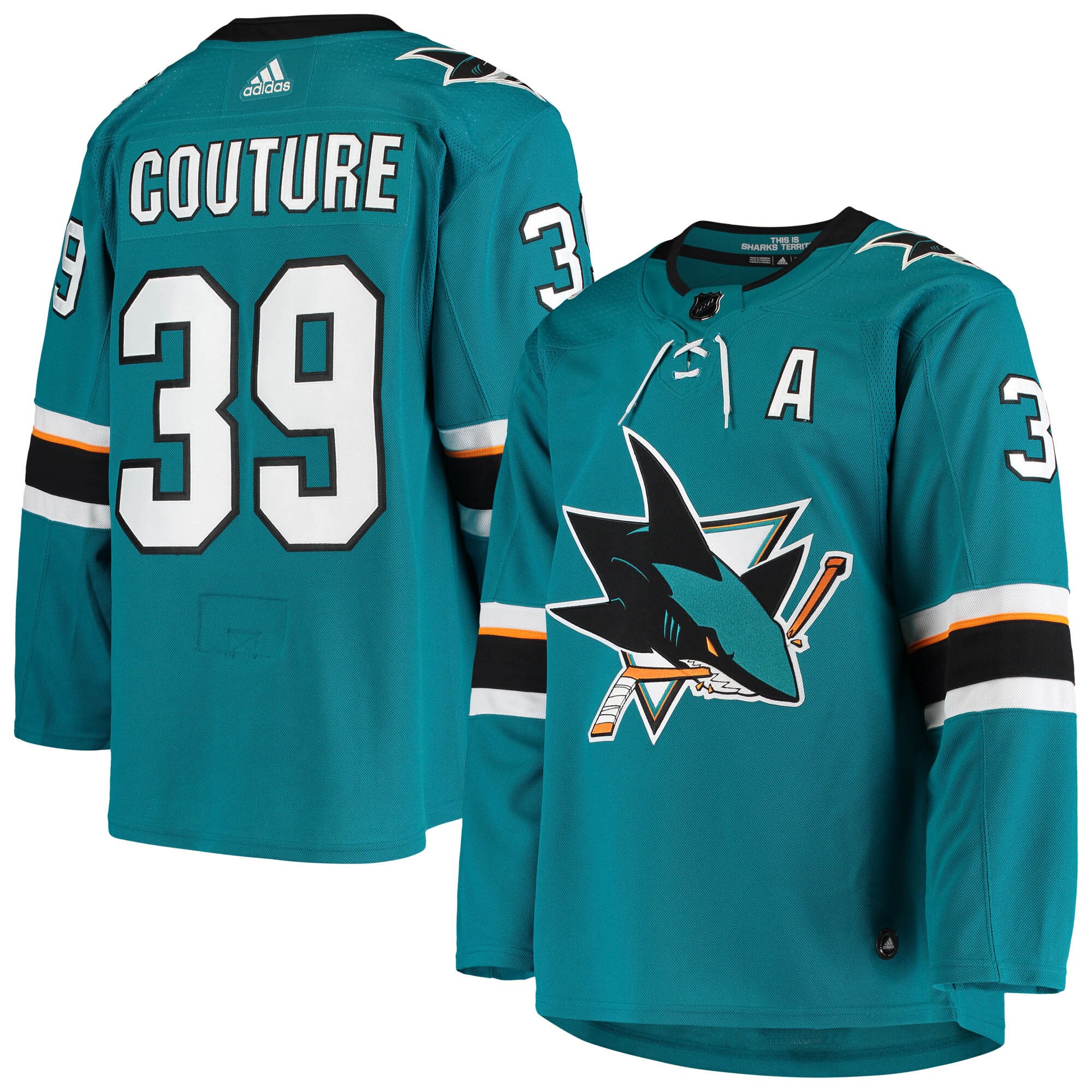 Logan Couture San Jose Sharks adidas Home Authentic Alternate Captain Player Jersey - Teal - vstockx
