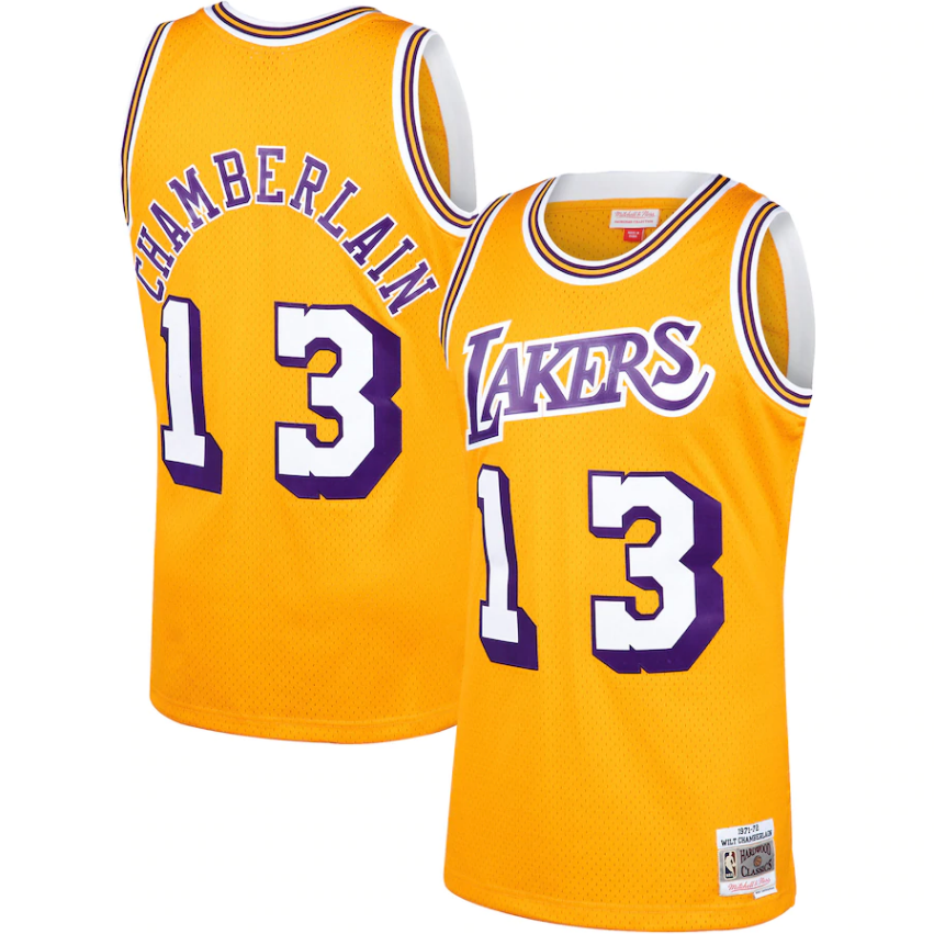 Men's Mitchell & Ness Wilt Chamberlain Los Angeles Lakers Gold 1970-71 Hardwood Classics Swingman Jersey - vstockx