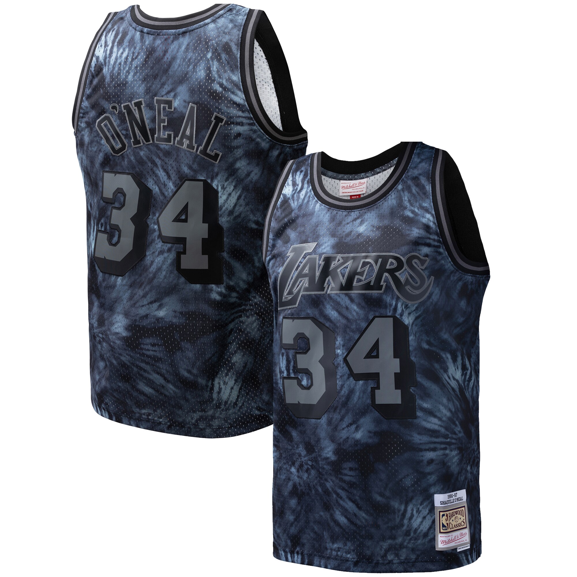 Shaquille O'Neal Los Angeles Lakers Mitchell & Ness Hardwood Classics 1996/97 Tie-Dye Swingman Jersey - Black - vstockx