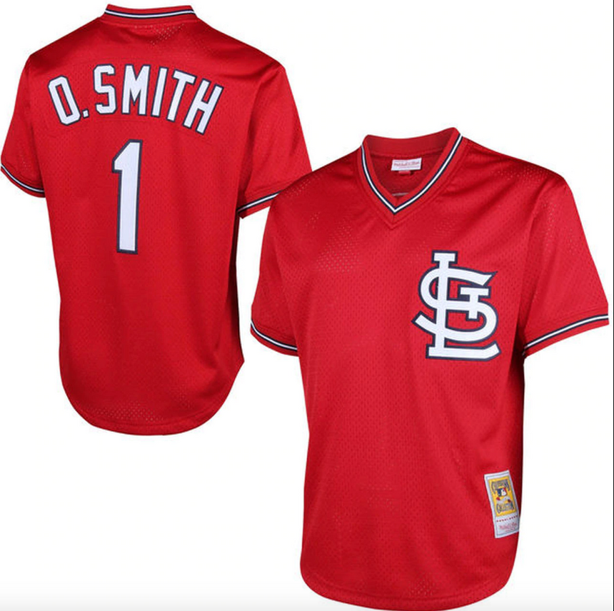 Men's Mitchell & Ness Ozzie Smith 1996 St. Louis Cardinals Batting Practice Cooperstown Jersey - vstockx