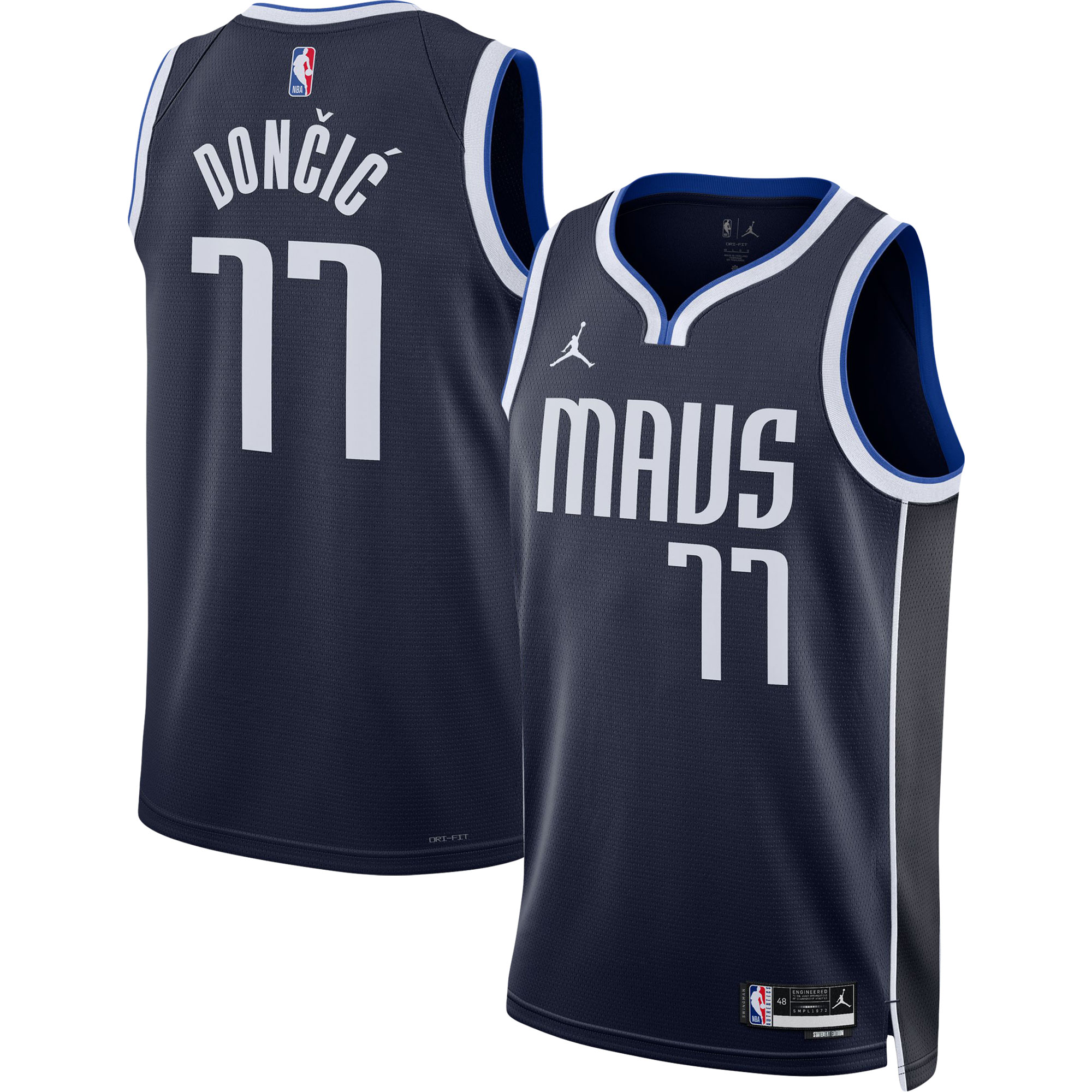 Luka Doncic Dallas Mavericks Jordans Brand Unisex Swingman Jersey - Statement Edition - Navy - vstockx