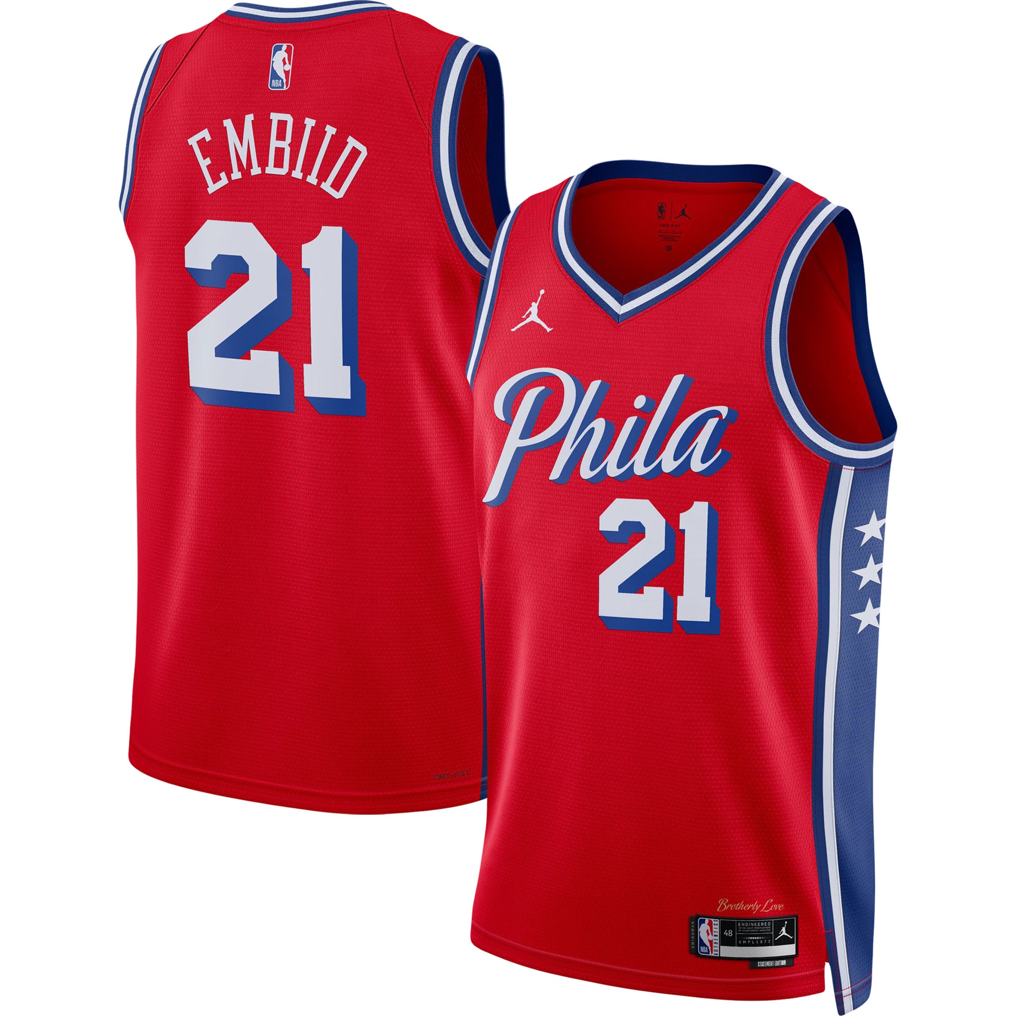 Joel Embiid Philadelphia 76ers Jordans Brand Unisex Swingman Jersey - Statement Edition - Red - vstockx