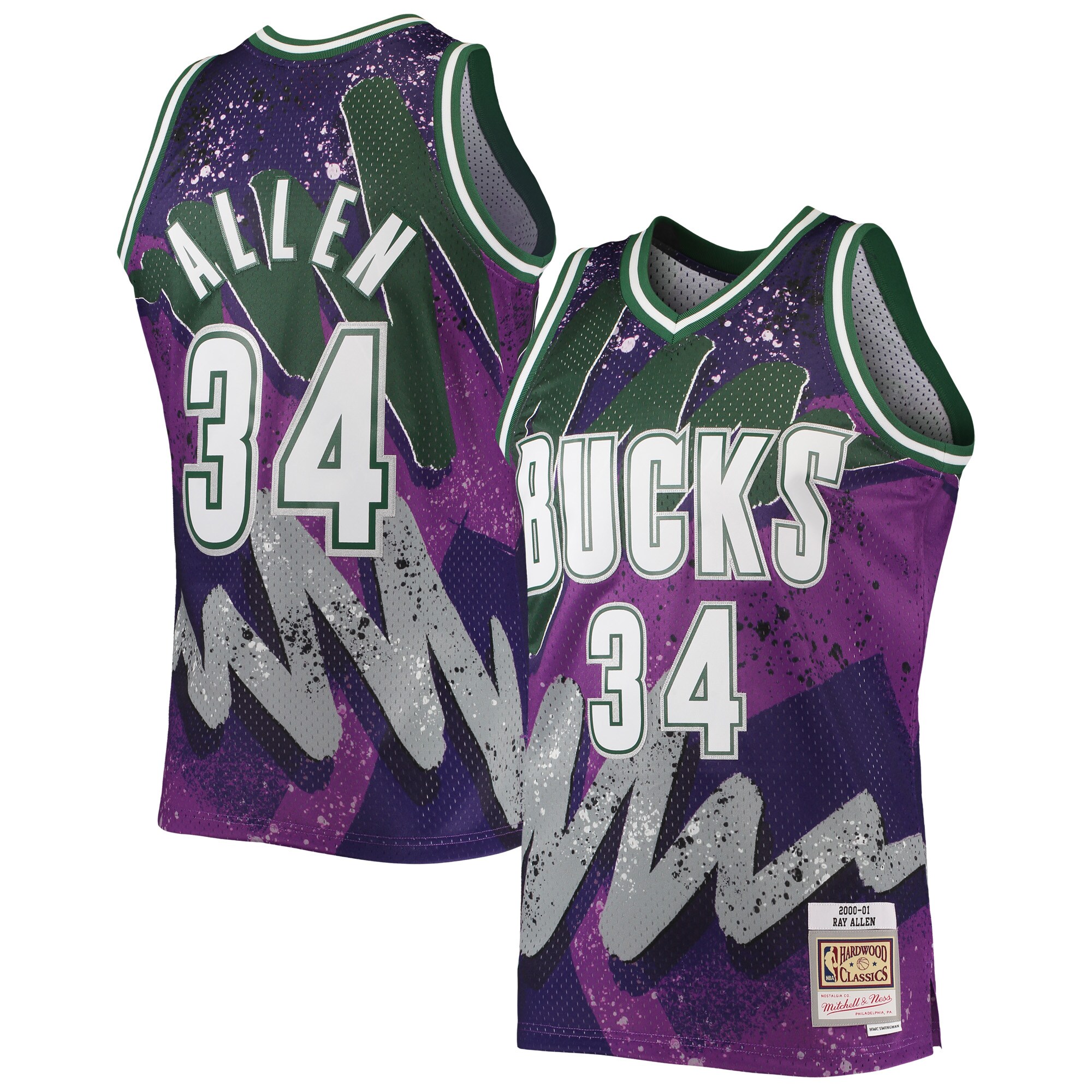 Ray Allen Milwaukee Bucks Mitchell & Ness Hardwood Classics 2000/01 Hyper Hoops Swingman Jersey - Purple - vstockx