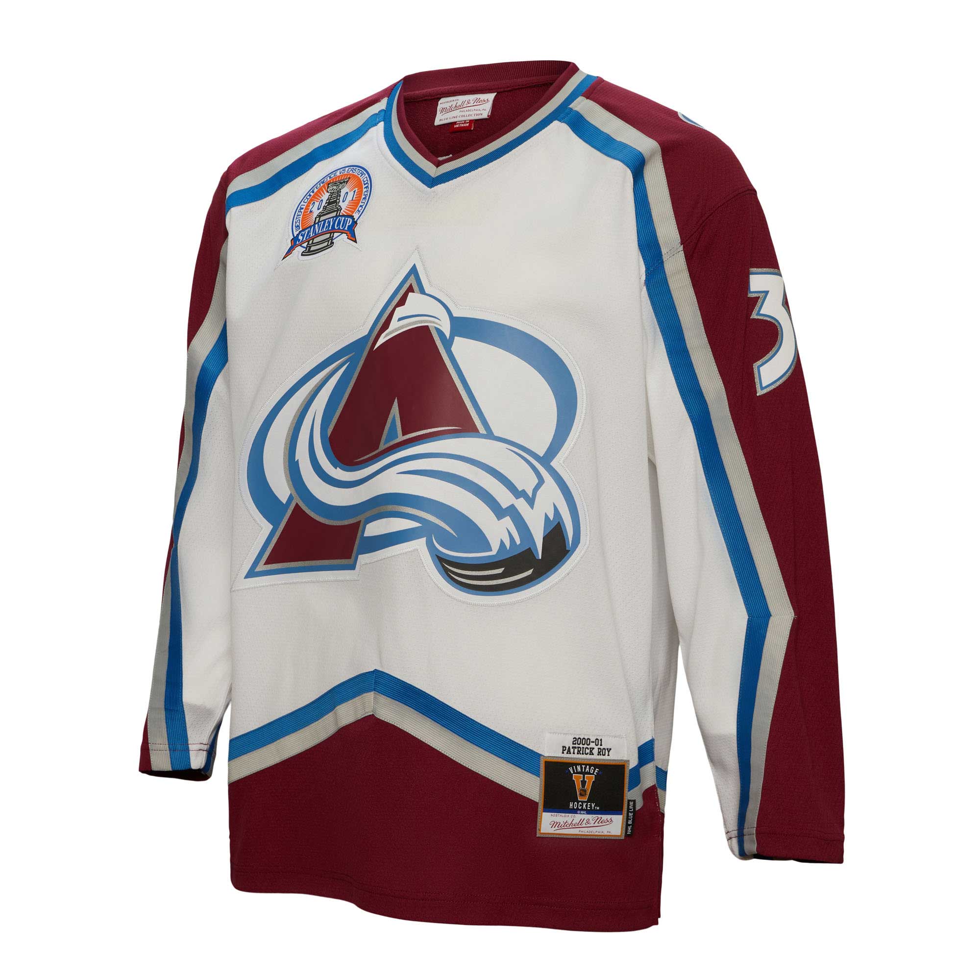 Patrick Roy Colorado Avalanche Mitchell & Ness 2000/01 Blue Line Player Jersey - White - vstockx