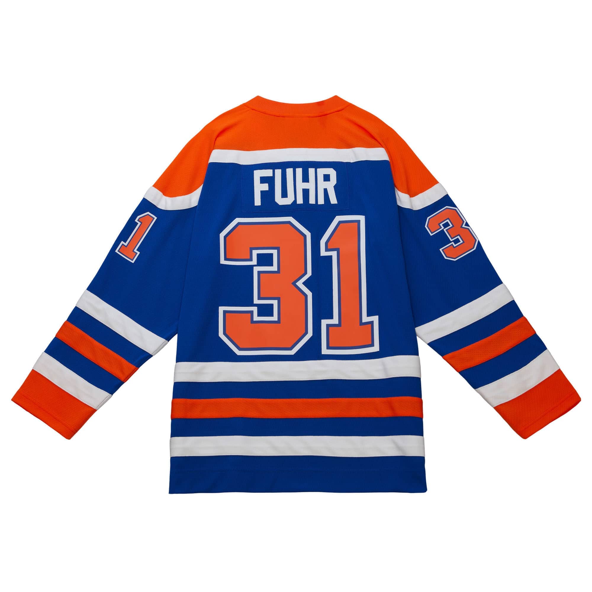 Blue Line Grant Fuhr Edmonton Oilers 1986 Jersey - vstockx