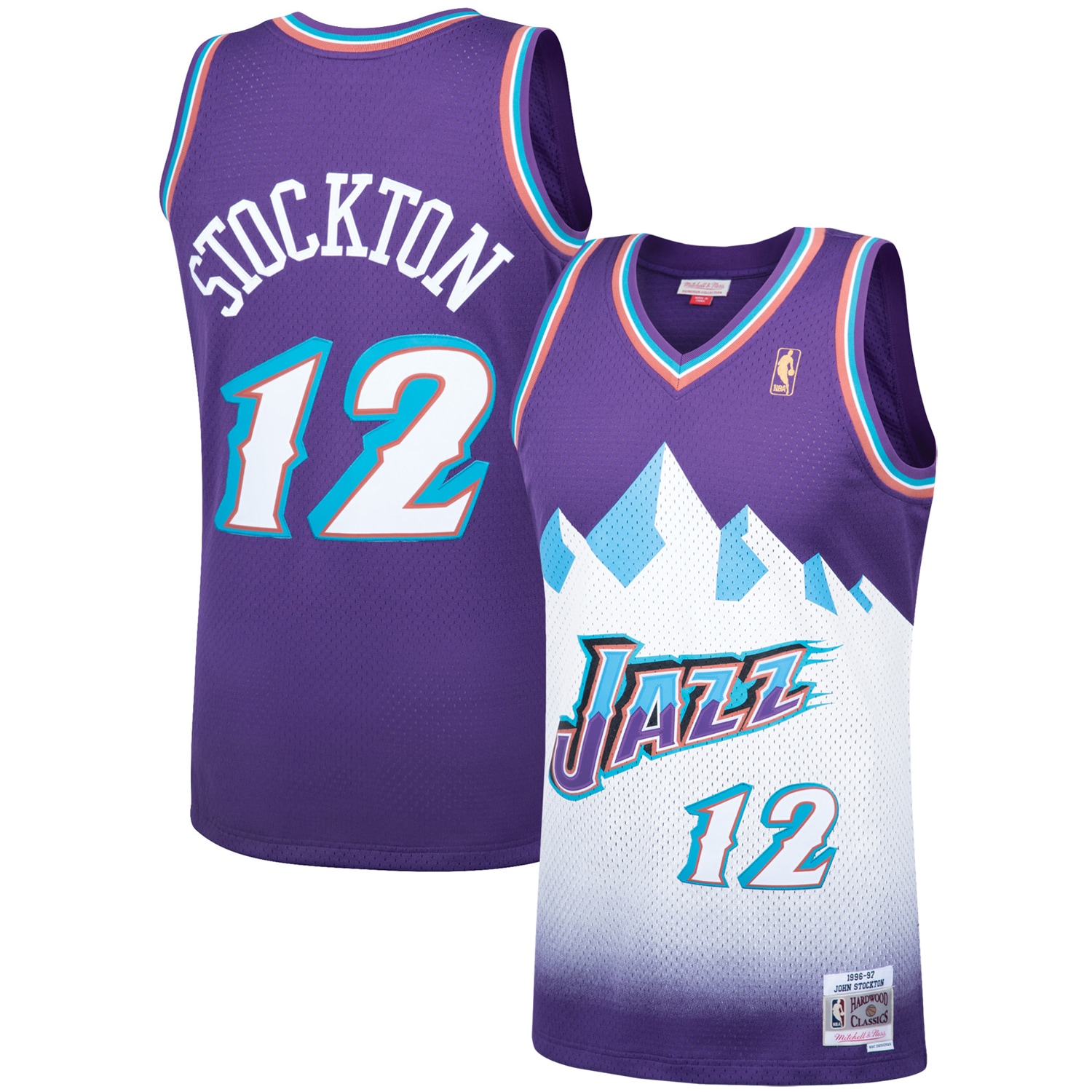 John Stockton Utah Jazz Mitchell & Ness Hardwood Classics Swingman Jersey - Purple - vstockx