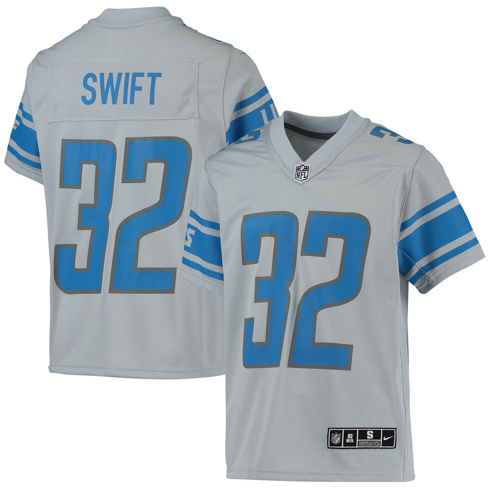 Youth Detroit Lions D'Andre Swift Inverted Team Game Jersey Silver - vstockx