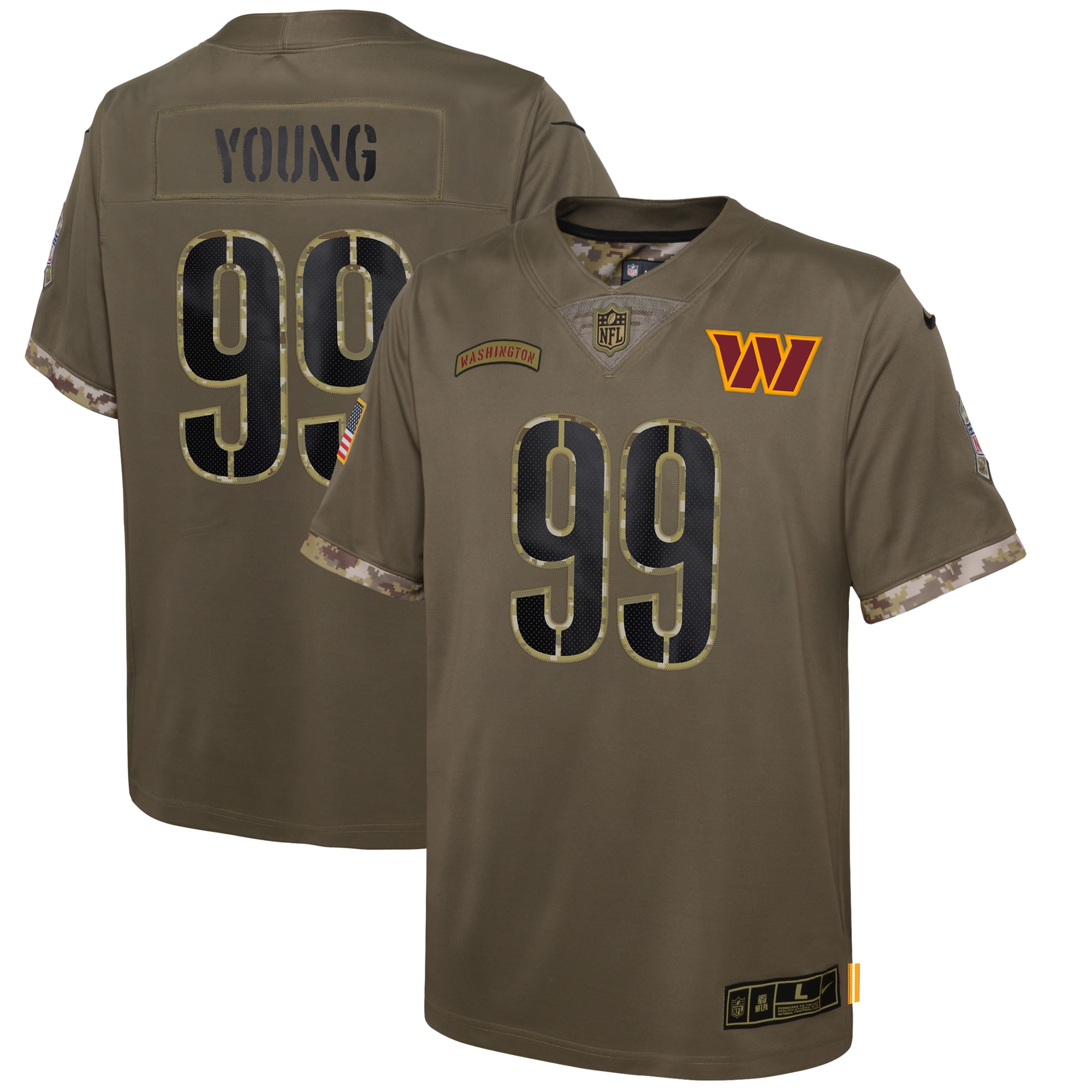 Chase Young Washington Commanders Nike Youth 2022 Salute To Service Player Limited Jersey - Olive - vstockx