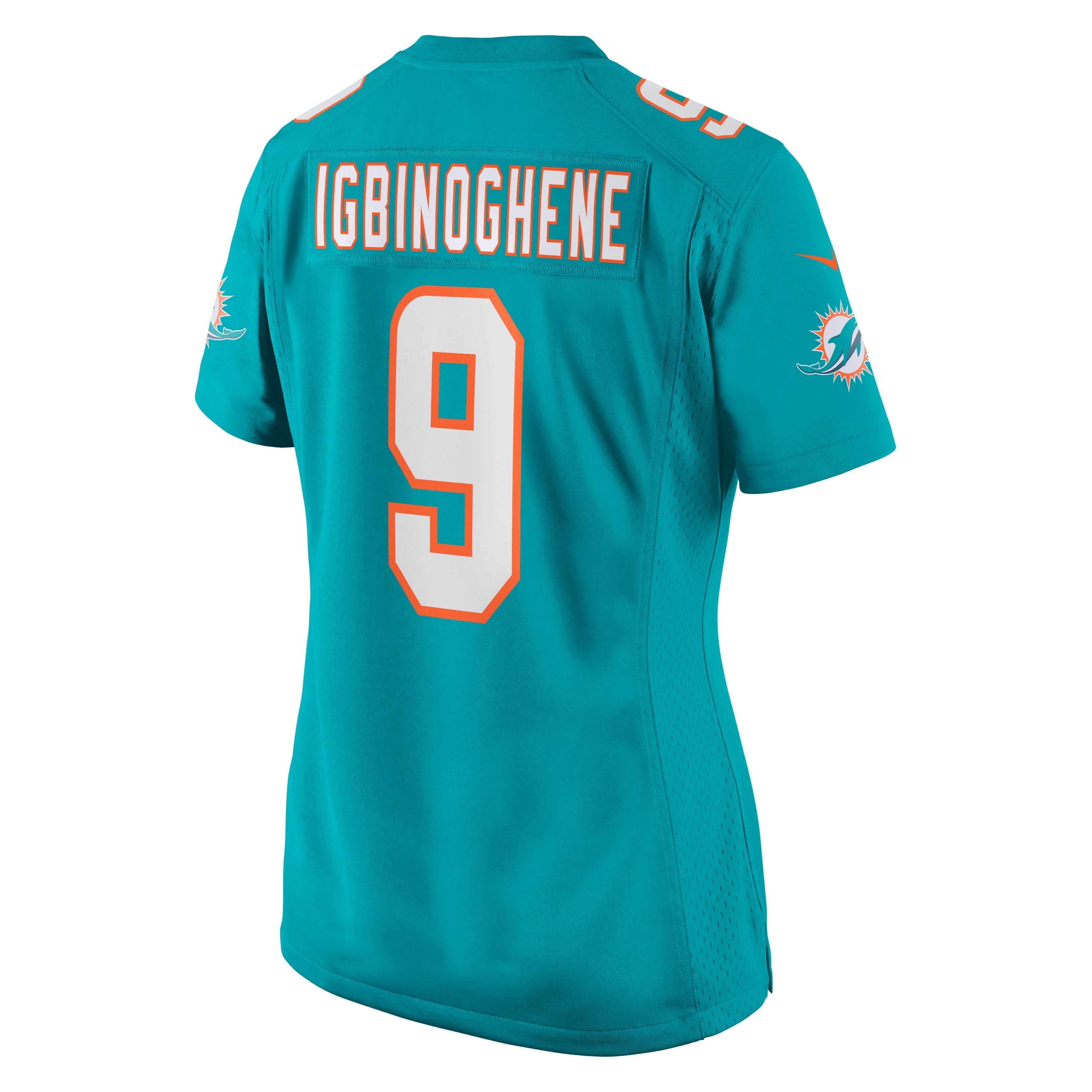 Women's Nike Noah Igbinoghene Aqua Miami Dolphins Game Player Jersey - vstockx