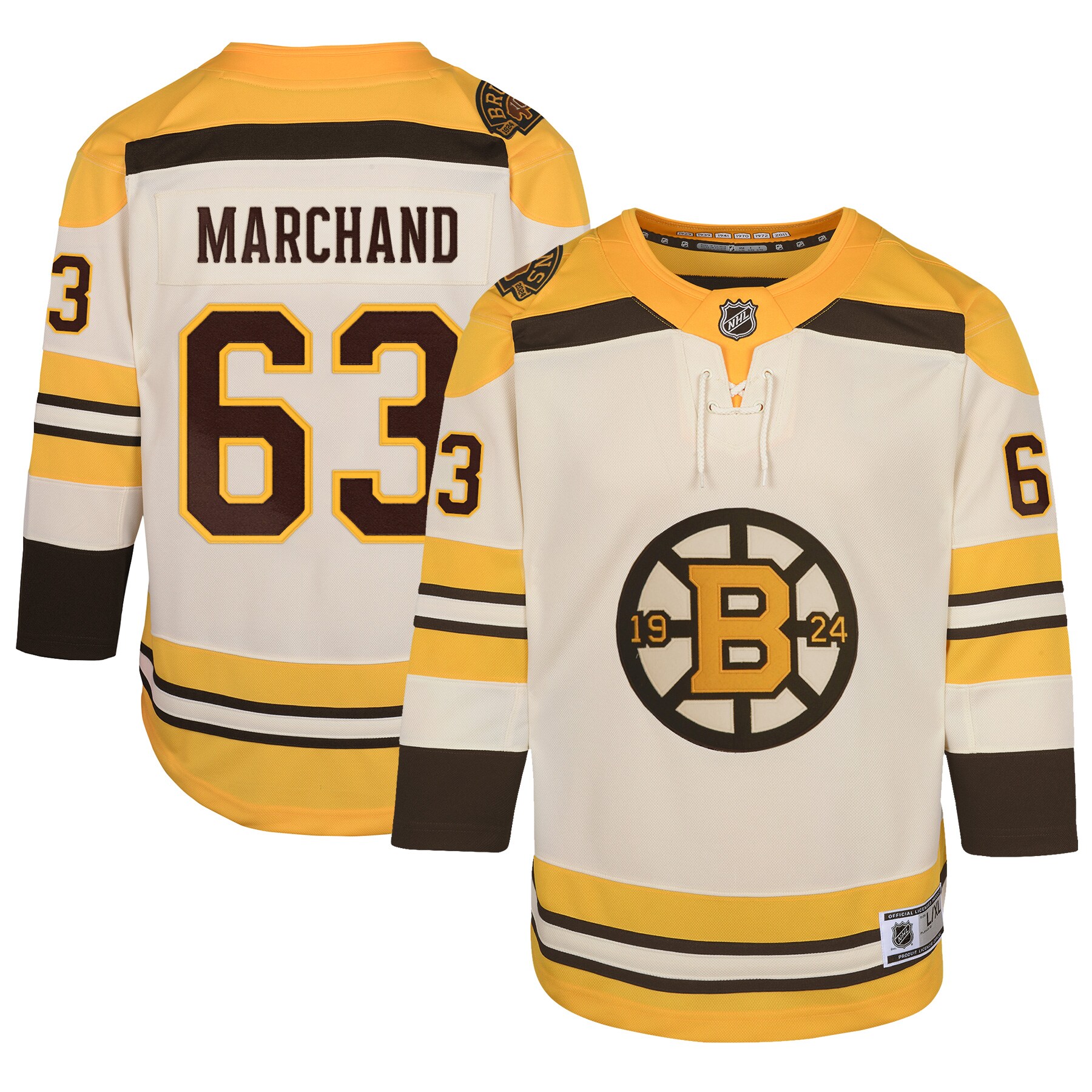 Brad Marchand Boston Bruins Youth 100th Anniversary Premier Player Jersey - Cream - vstockx